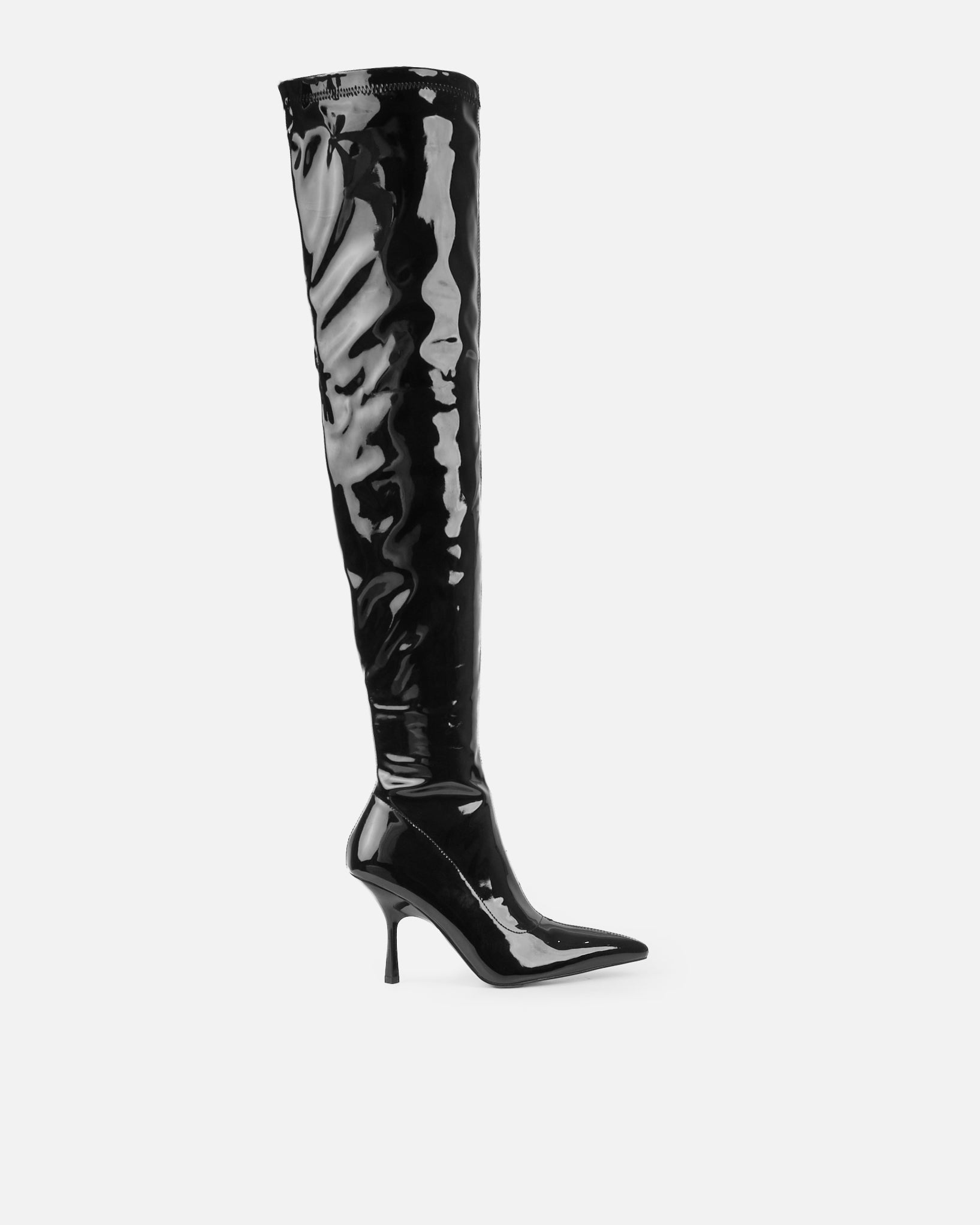 Vermont Black Patent Stretch Over The Knee Boots | SIMMI London