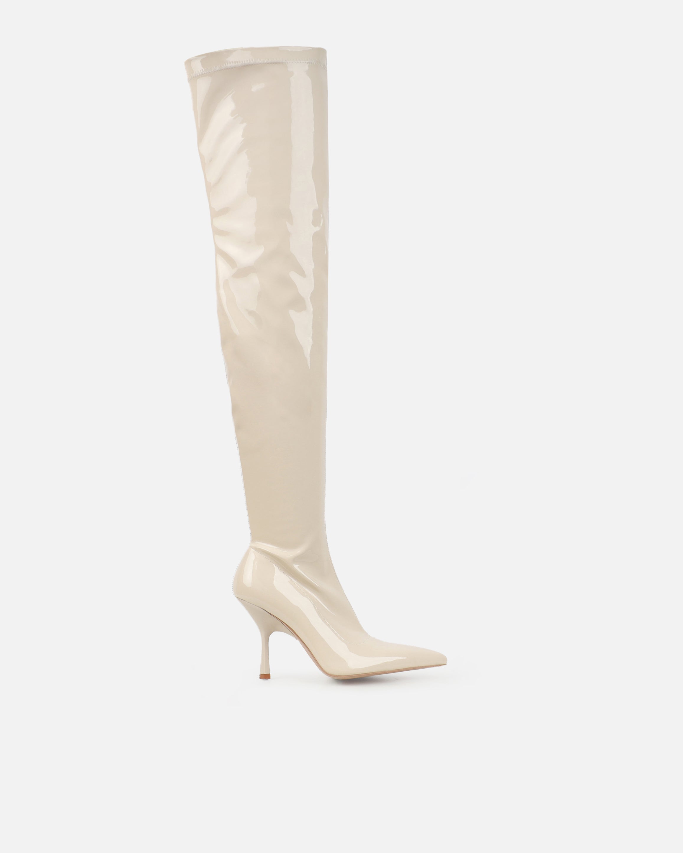 Vermont Stone Patent Stretch Over The Knee Boots | SIMMI London