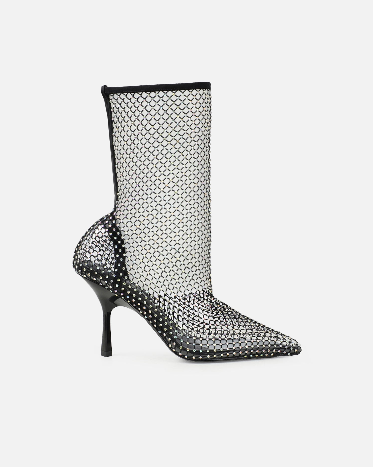 Kathi Black Diamante Fishnet Mid Heels | SIMMI London