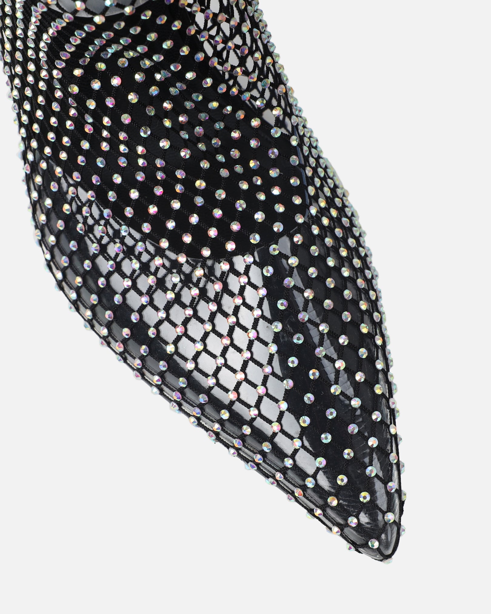 Kathi Black Diamante Fishnet Mid Heels | SIMMI London