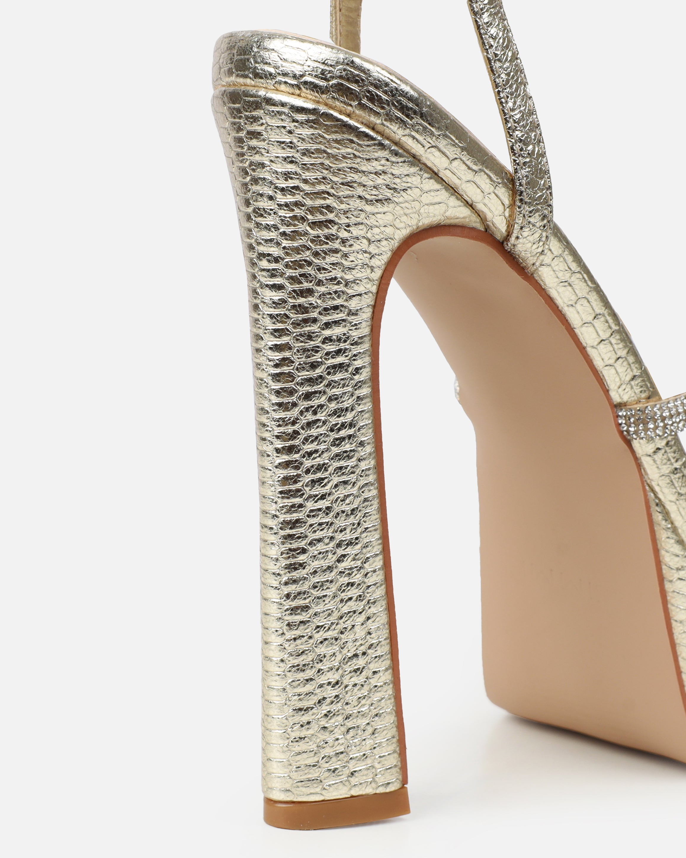 Adelaide Gold Faux Snake Diamante Platform Heels | SIMMI London