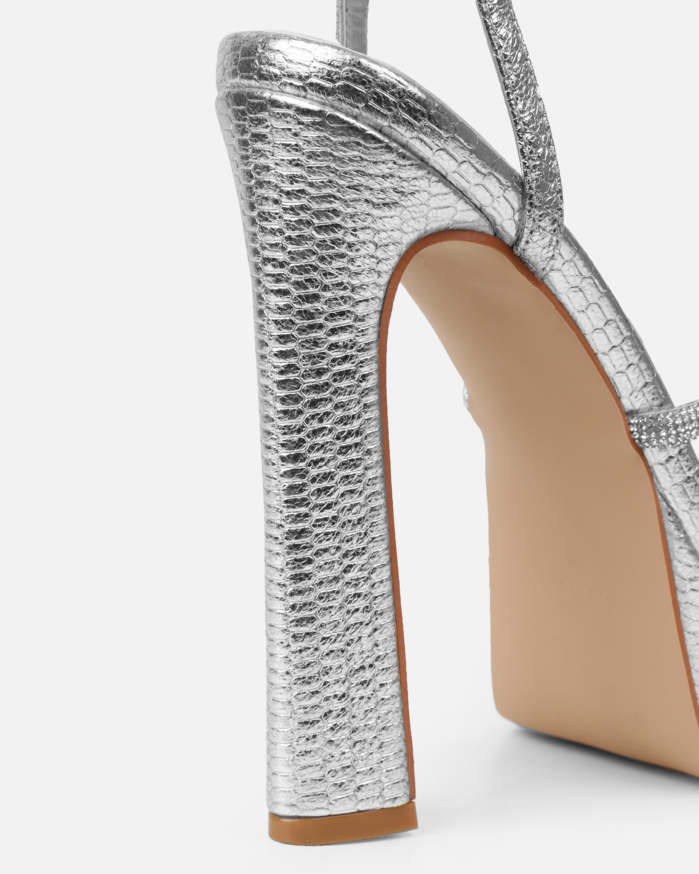 Adelaide Silver Faux Snake Diamante Platform Heels | SIMMI London