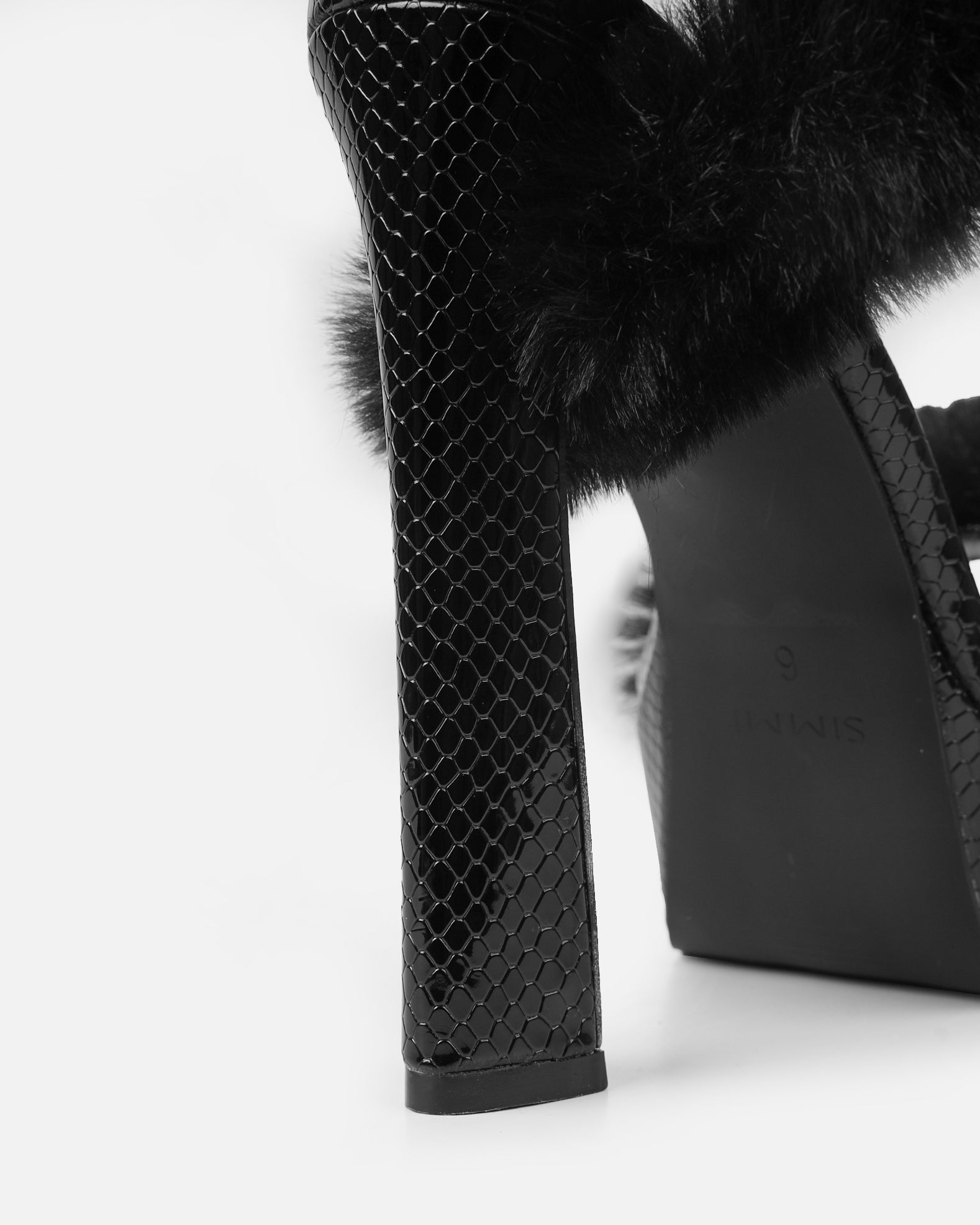 Curly Black Snake Faux Fur Diamante Platform Sandals | SIMMI LONDON