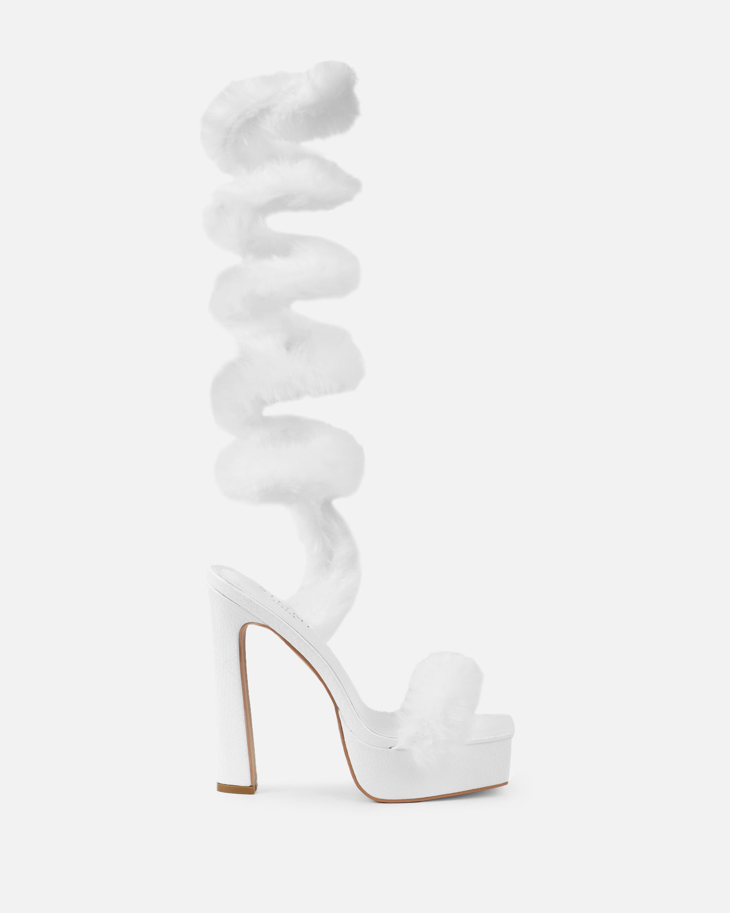 Curly White Snake Faux Fur Diamante Platform Sandals | SIMMI LONDON