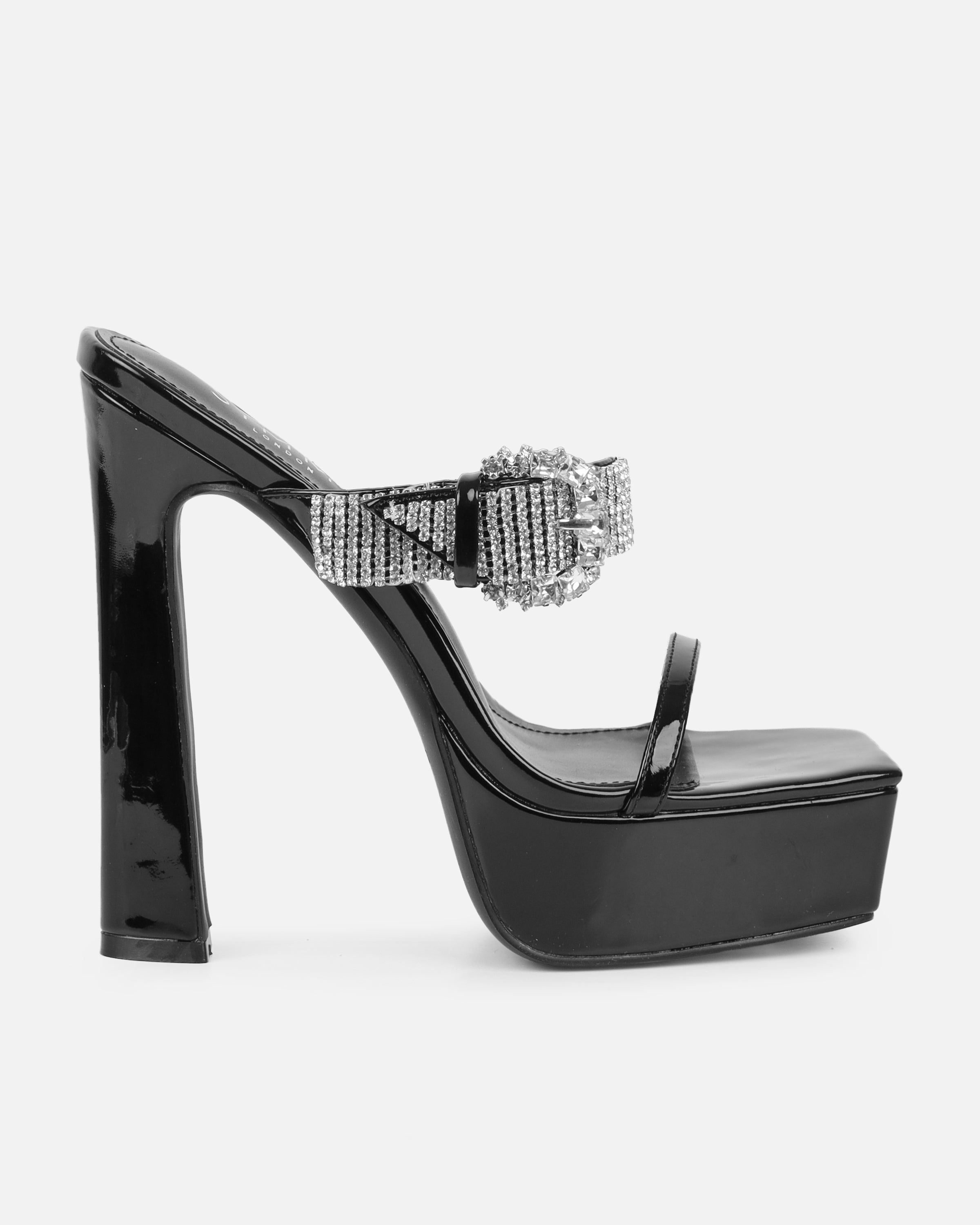 Syd Black Patent Diamante Buckle Platform Mules | SIMMI London