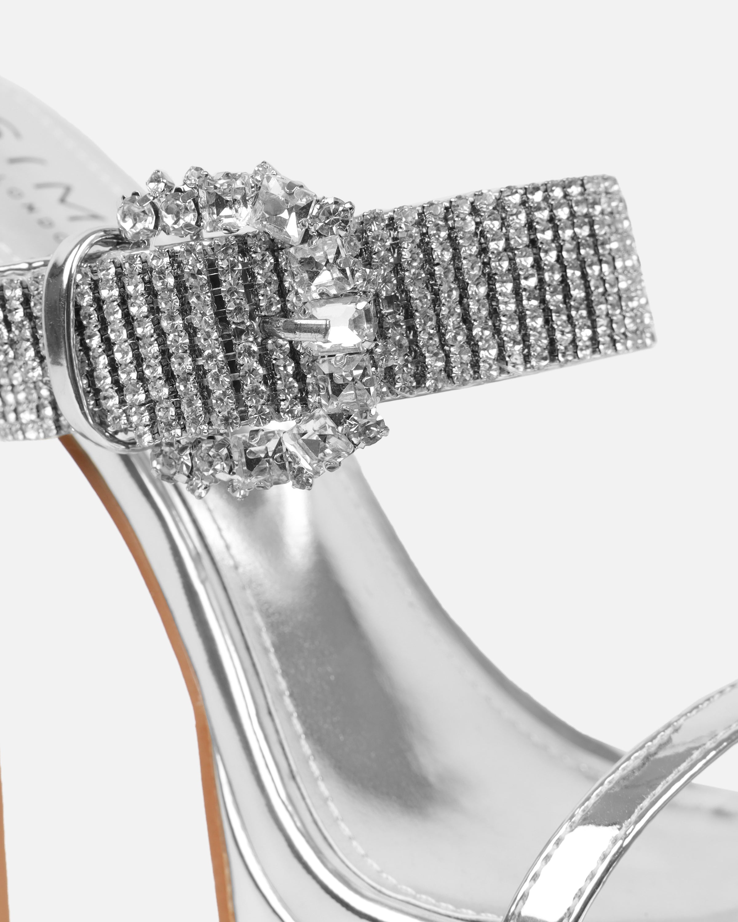 Syd Silver Mirror Diamante Buckle Platform Mules | SIMMI London