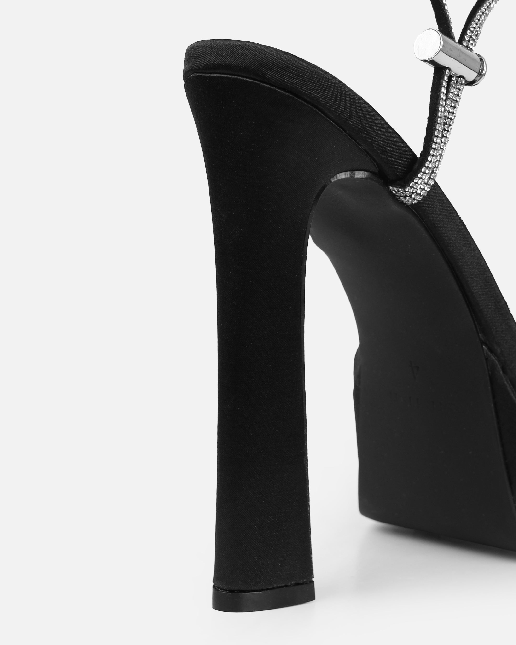 Gaiah Black Satin Diamante Toggle Platform Heels | SIMMI London