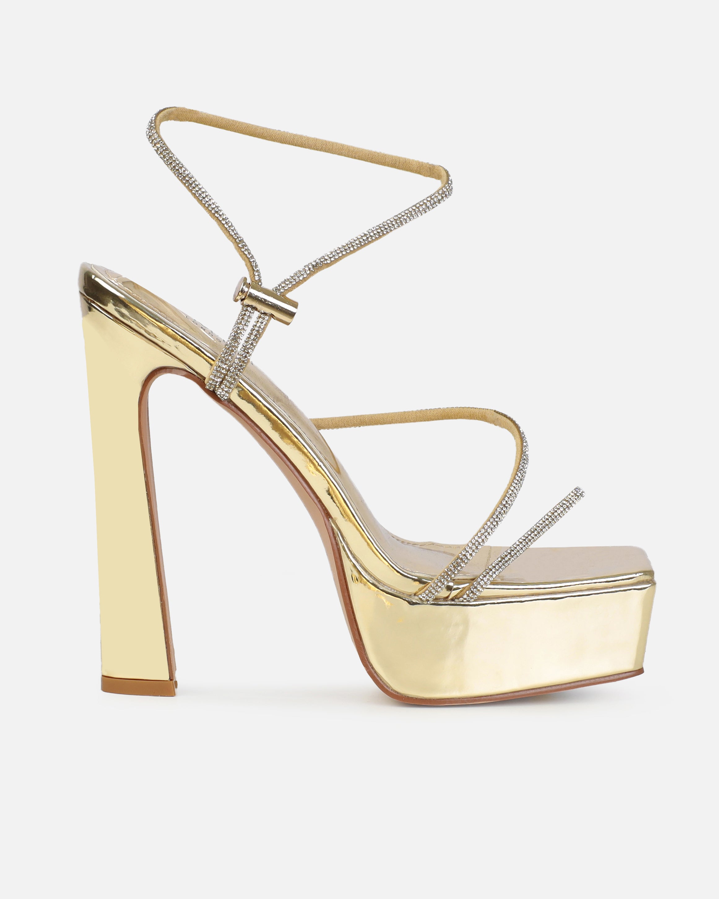 Gaiah Gold Diamante Toggle Platform Heels | SIMMI London