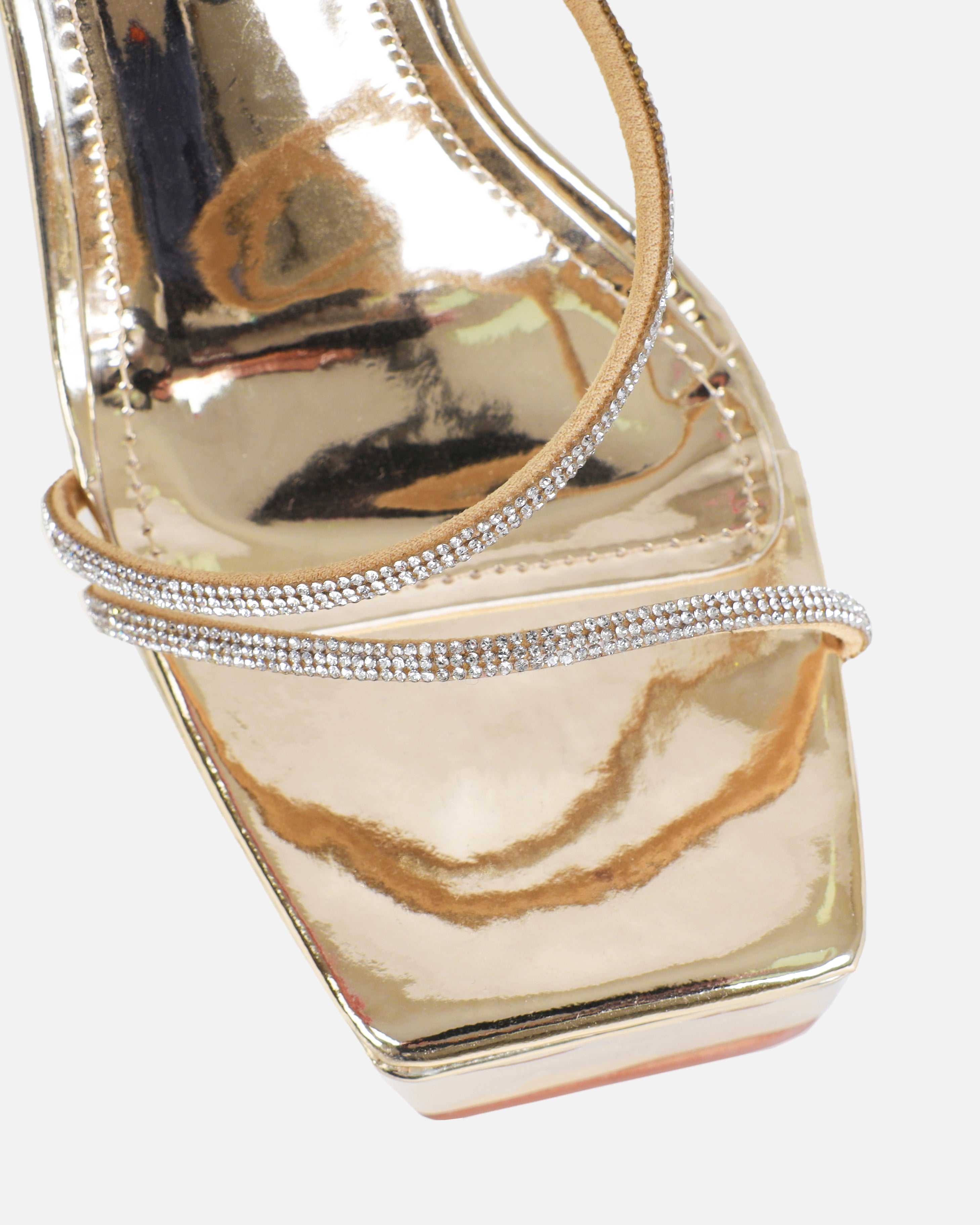 Gaiah Gold Diamante Toggle Platform Heels | SIMMI London