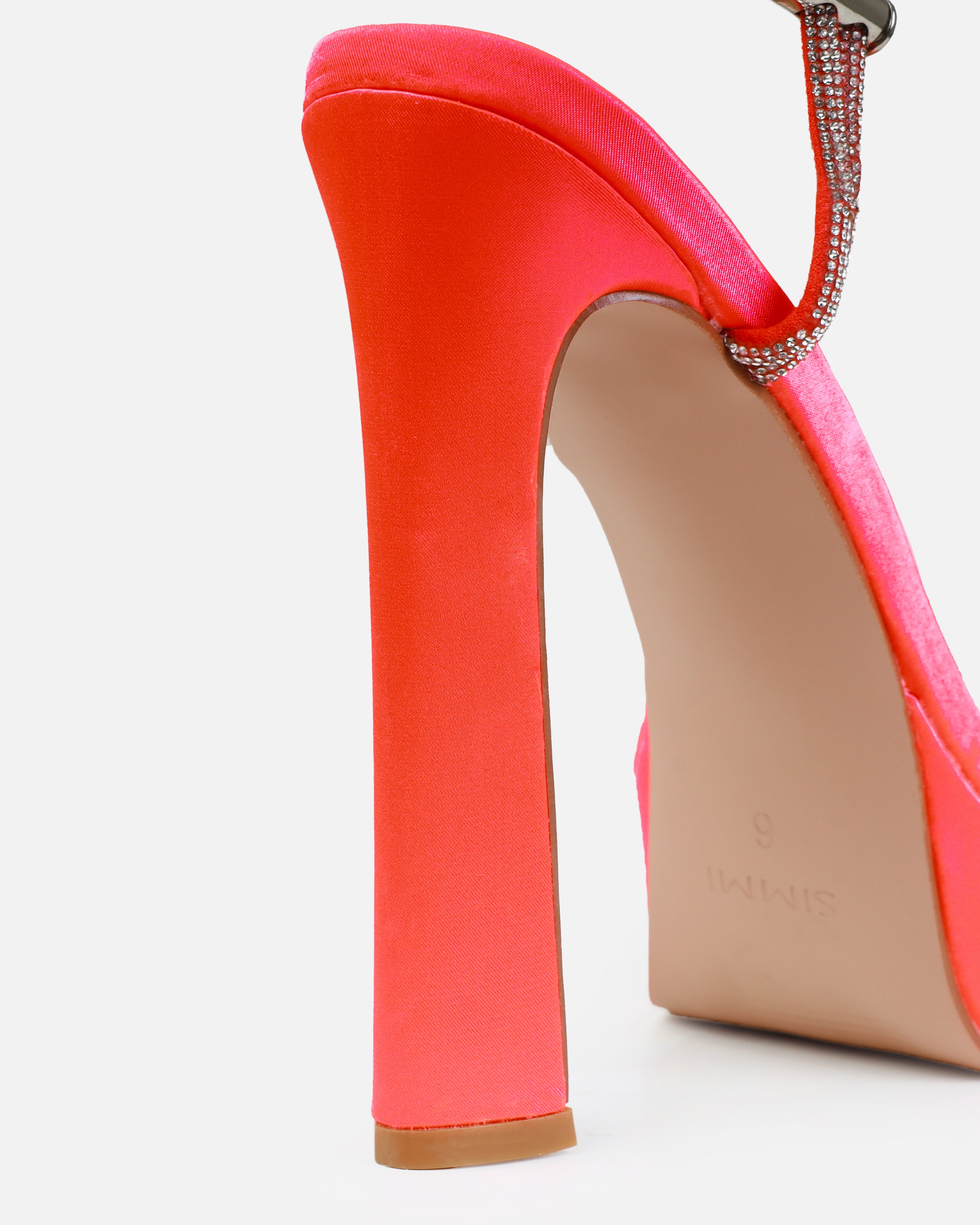  Gaiah Orange Satin Diamante Toggle Platform Heels | SIMMI London