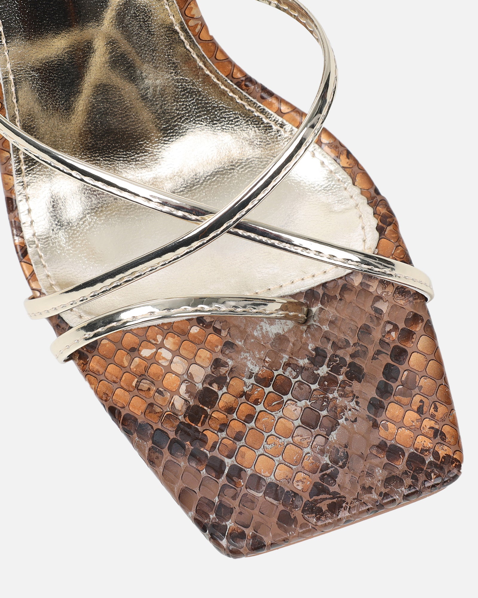 Giana Beige Snake Mix Lace Up Heeled Sandals | SIMMI London