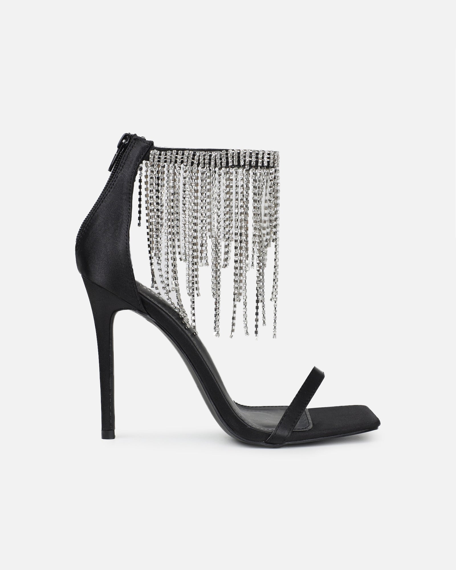 Pookie black satin diamante sandals | SIMMI London