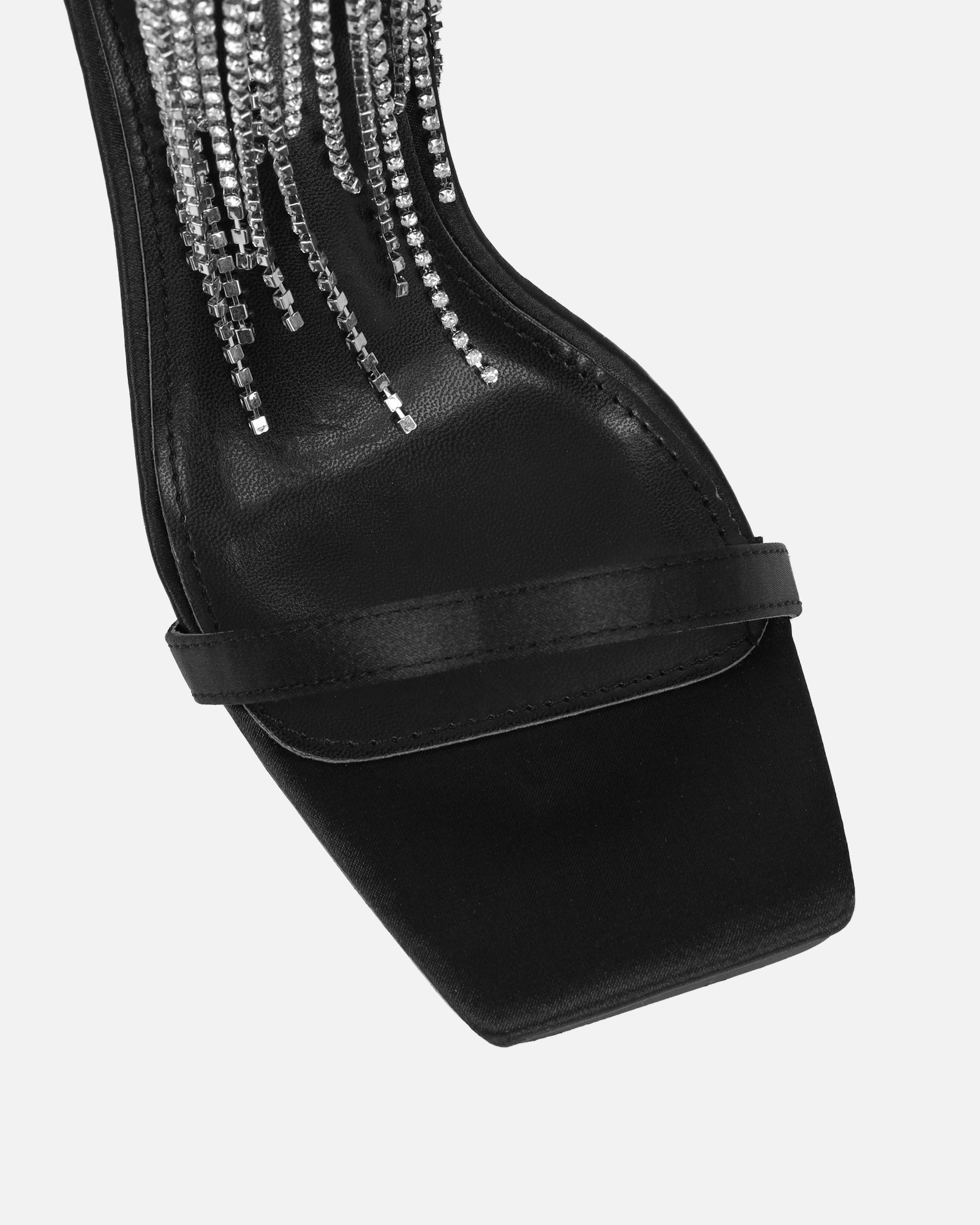 Pookie black satin diamante sandals | SIMMI London
