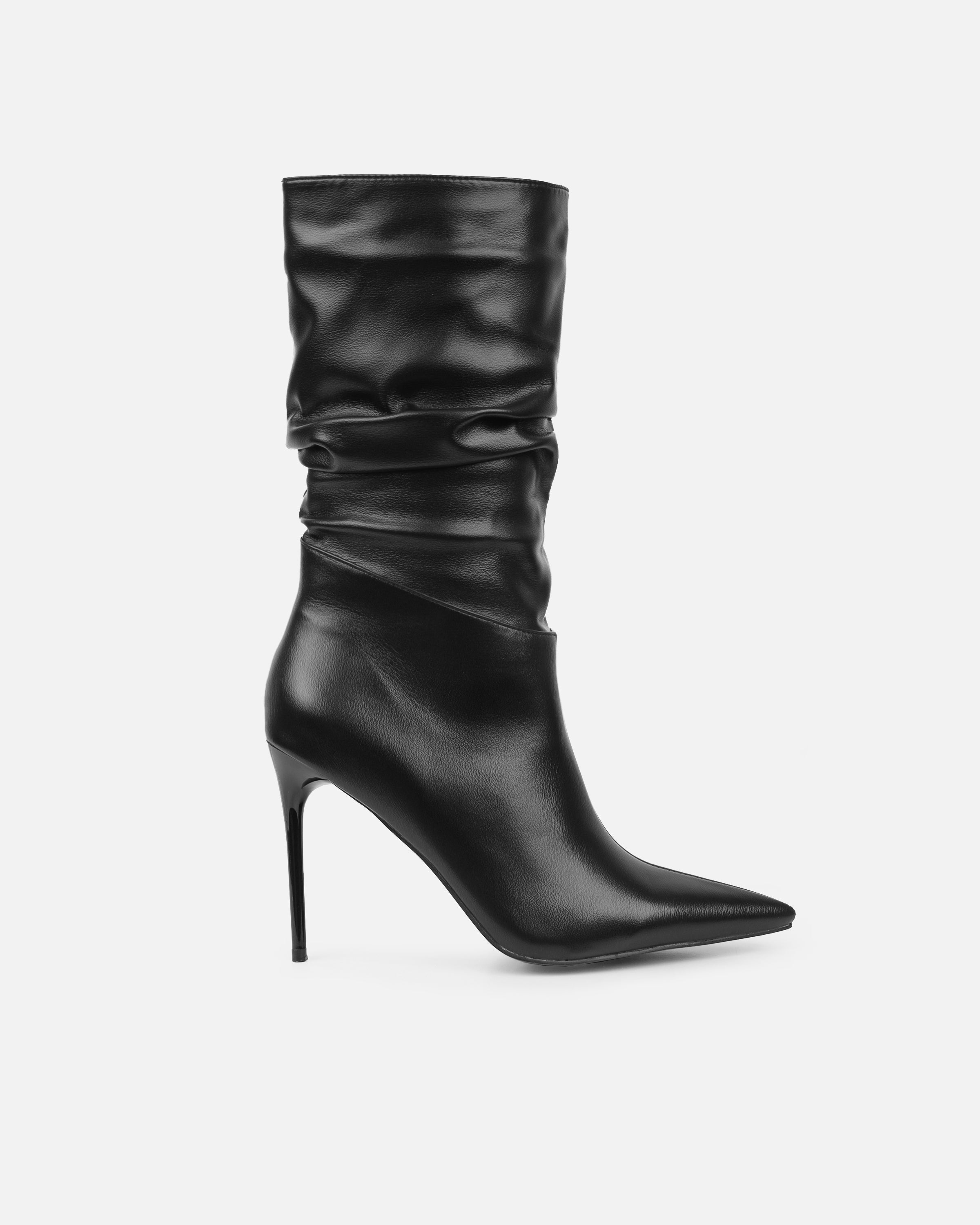 Giles Black Ruched Stiletto Ankle Boots | SIMMI London