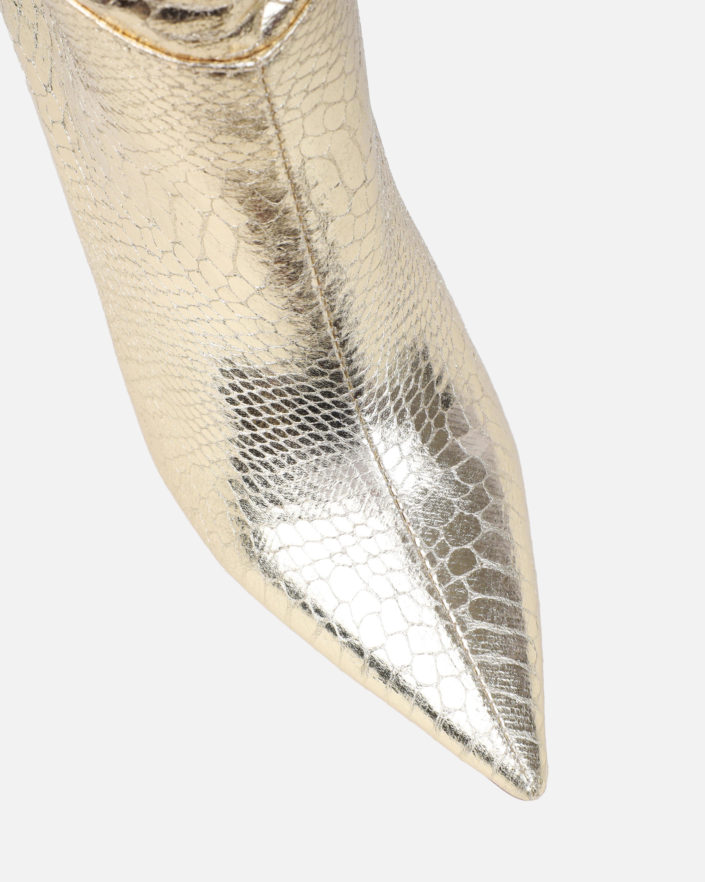 Giles Gold Metallic Faux Snake Ruched Stiletto Ankle Boots | SIMMI London