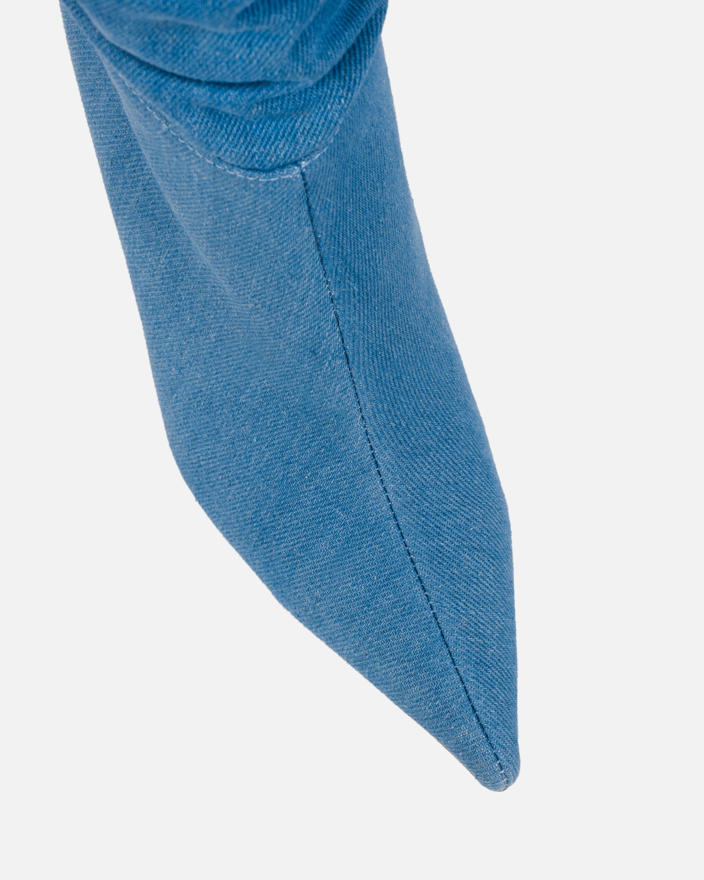 Gilton Blue Denim Faux Suede Ruched Over The Knee Thigh High Boots | SIMMI London