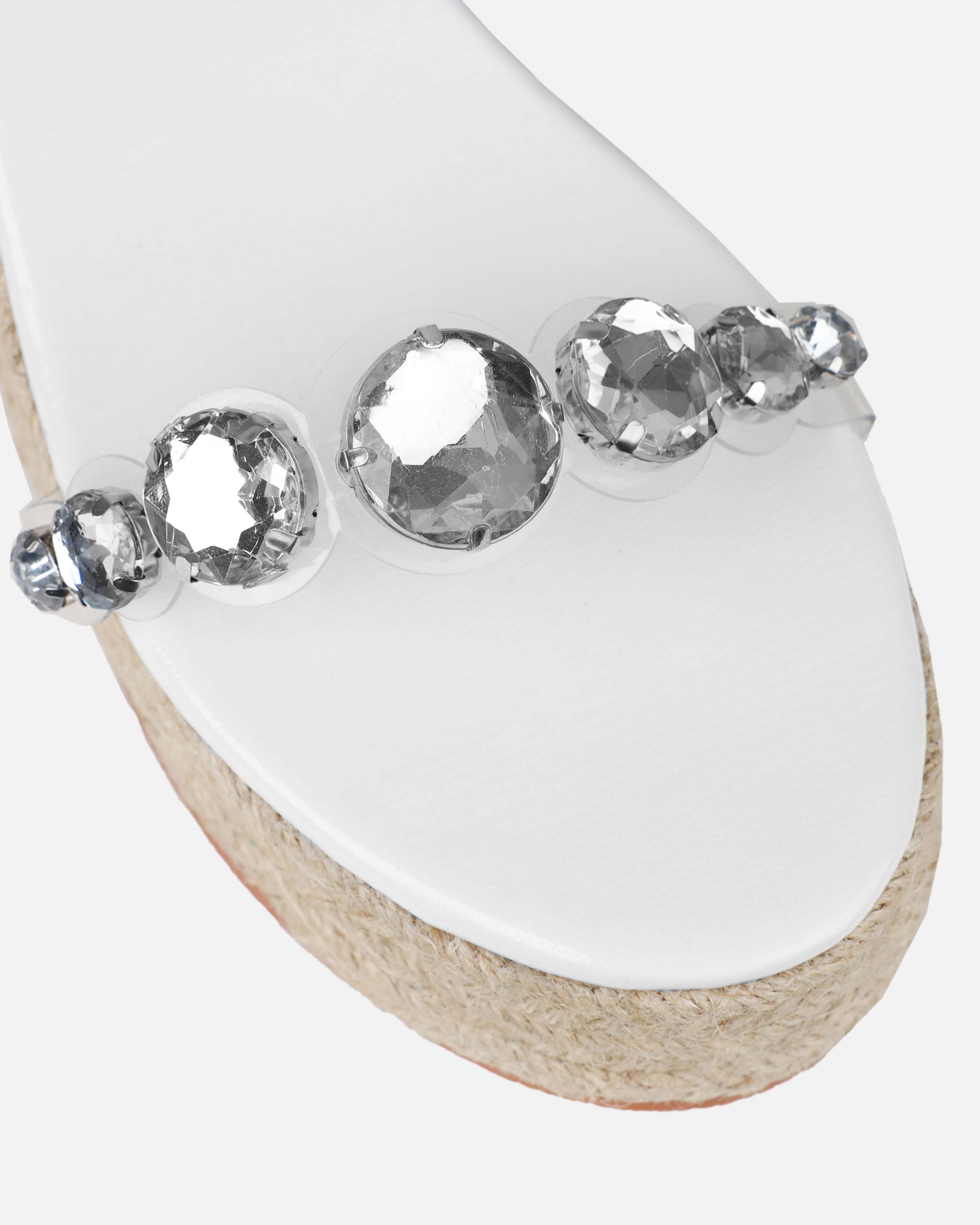 Ginevra White Faux Snake Print Clear Gem Espadrille Wedges | SIMMI London