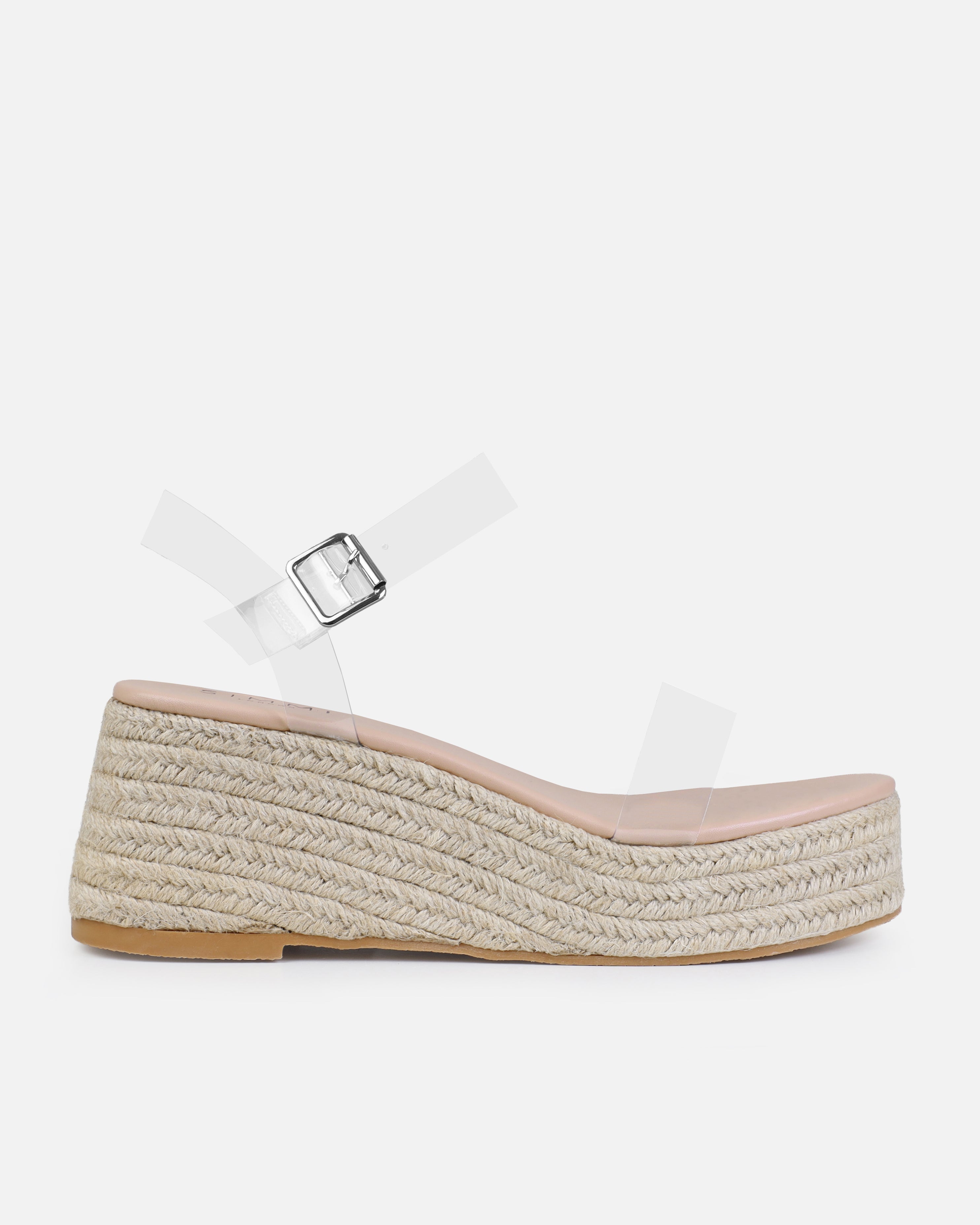 Avalone Nude Clear Espadrille Wedges | SIMMI London