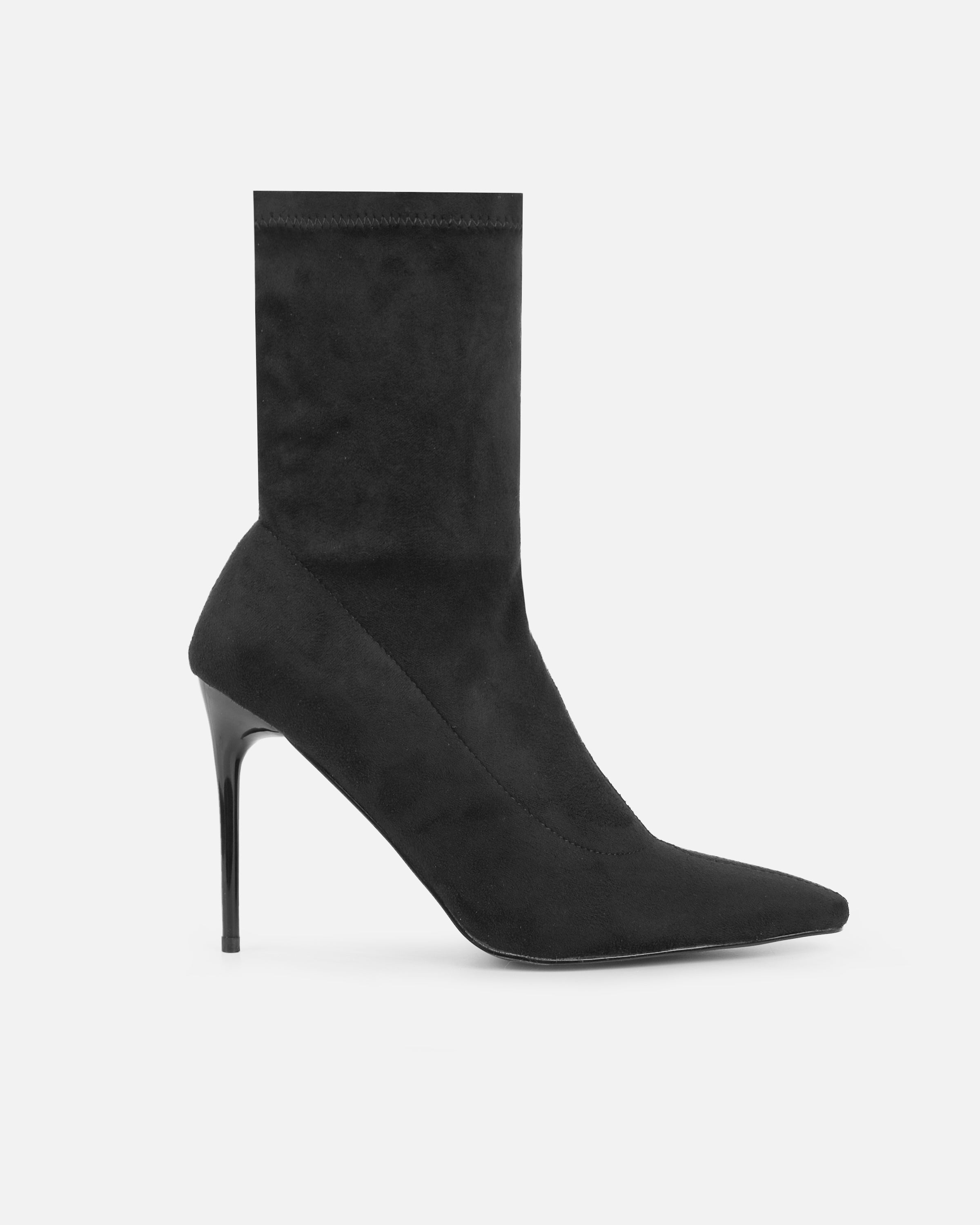 Giorgio Black Faux Suede Print Stiletto Sock Boots | SIMMI London
