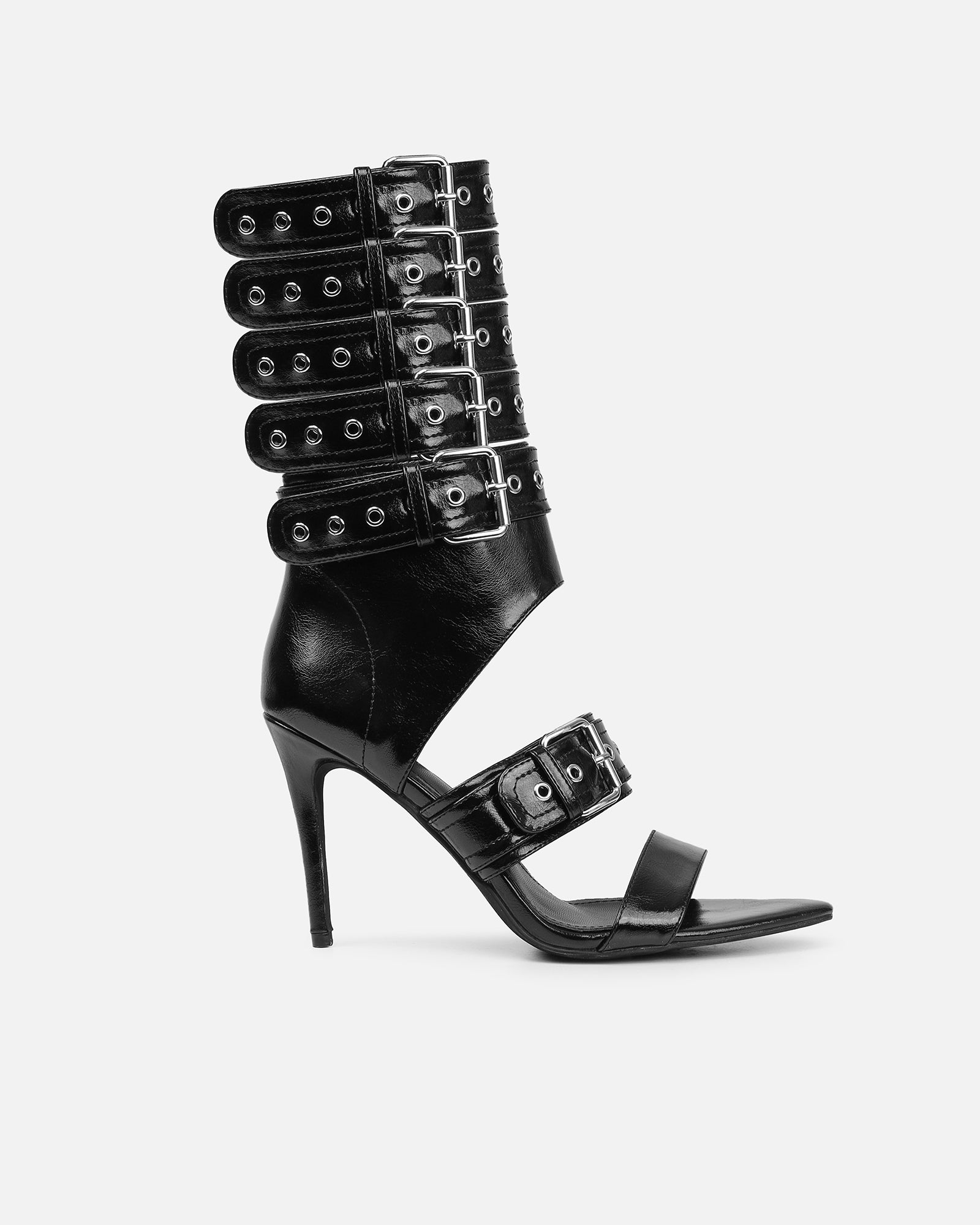 Goldie Black Cut Out Buckle Detail Heeled Sandals | SIMMI London