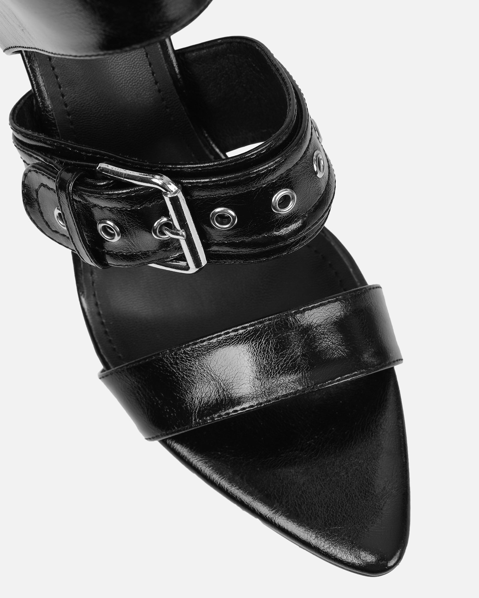 Goldie Black Cut Out Buckle Detail Heeled Sandals | SIMMI London