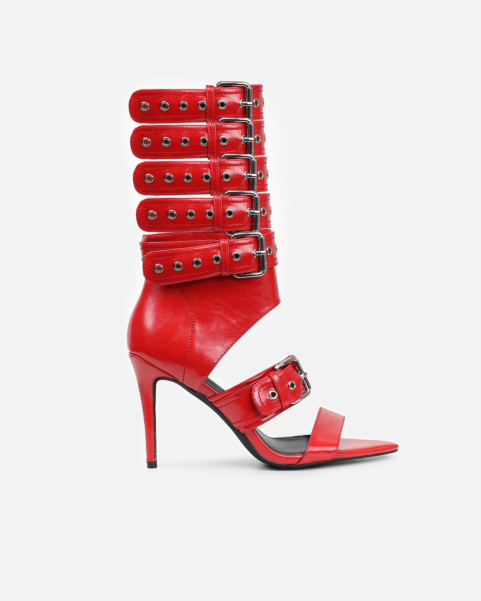 Goldie Red Cut Out Buckle detail Heeled Sandals | SIMMI London