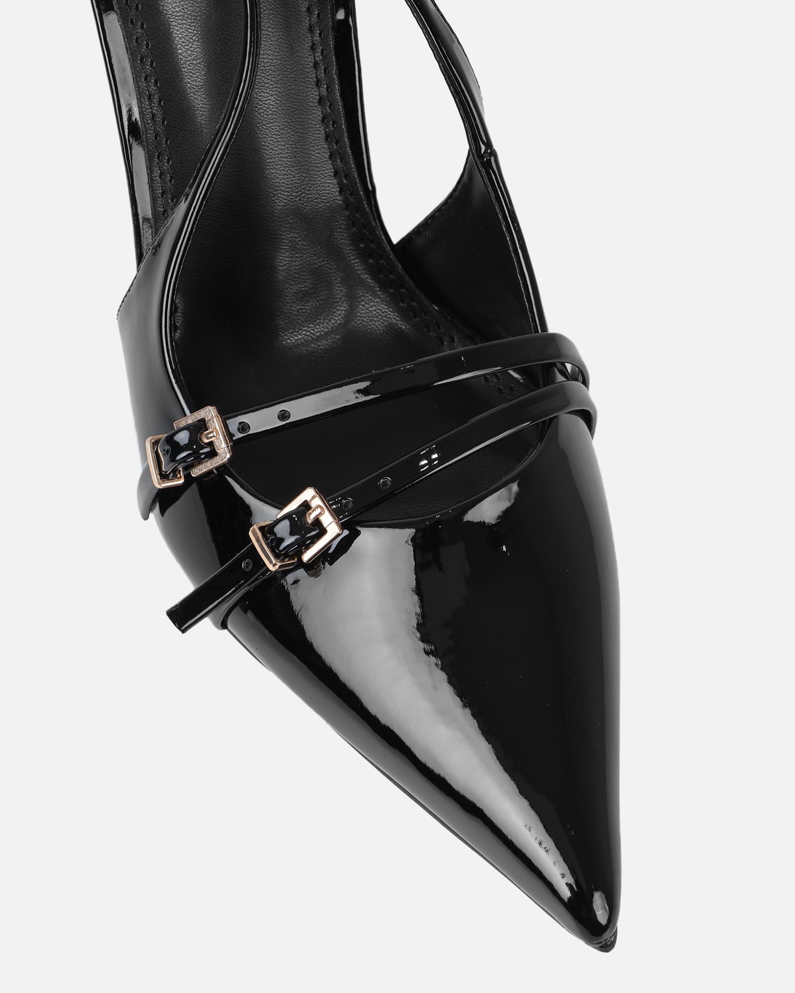 Marika black patent buckle detail slingback courts | SIMMI London