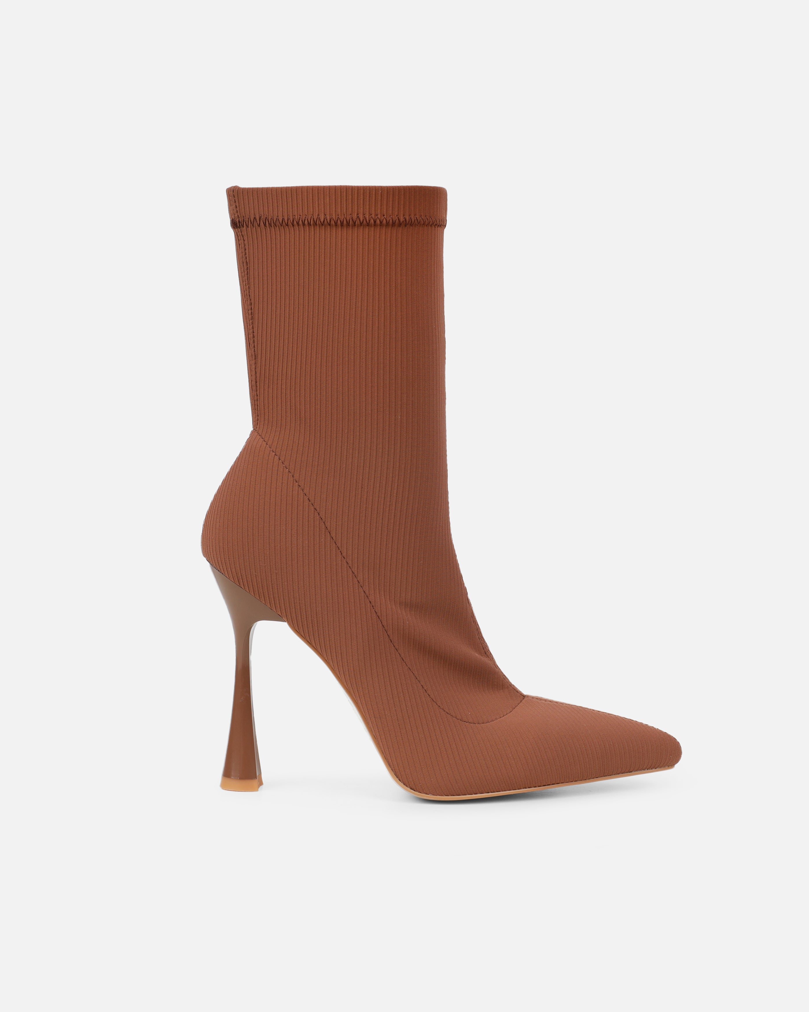 Griffin Mocha Ribbed Lycra Sock Boots | SIMMI London