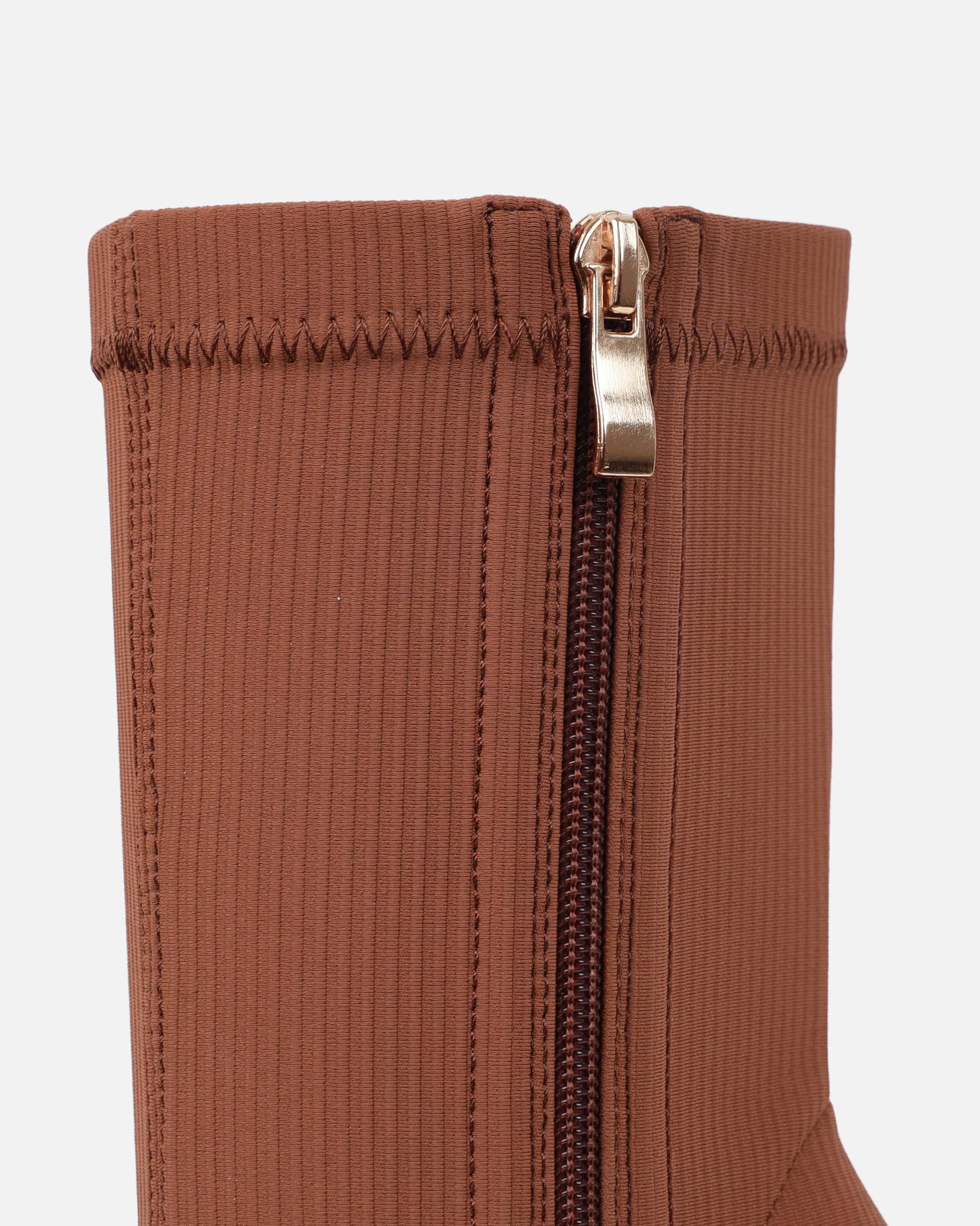 Griffin Mocha Ribbed Lycra Sock Boots | SIMMI London
