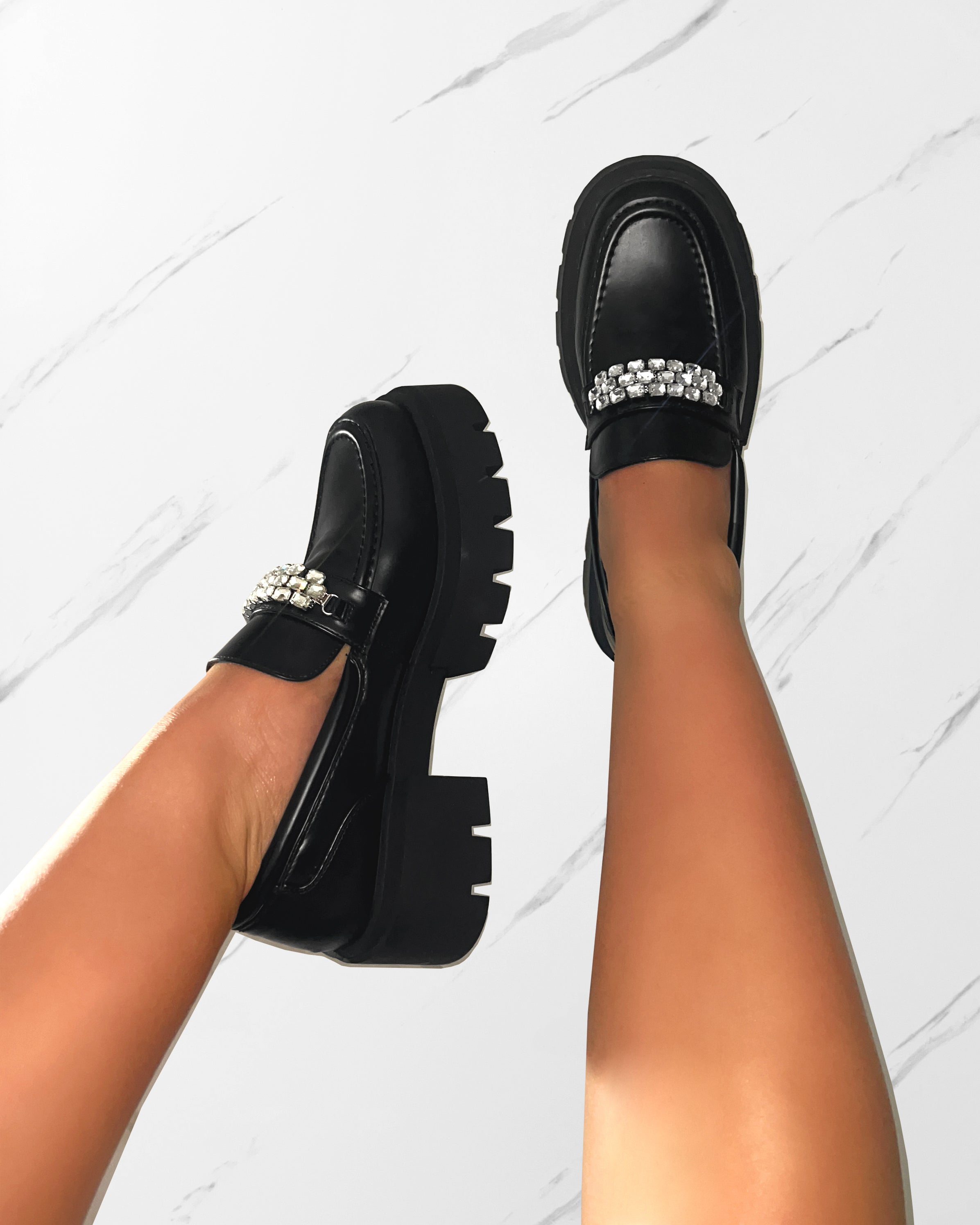 Kanye Black Diamante Chunky Loafers | SIMMI London