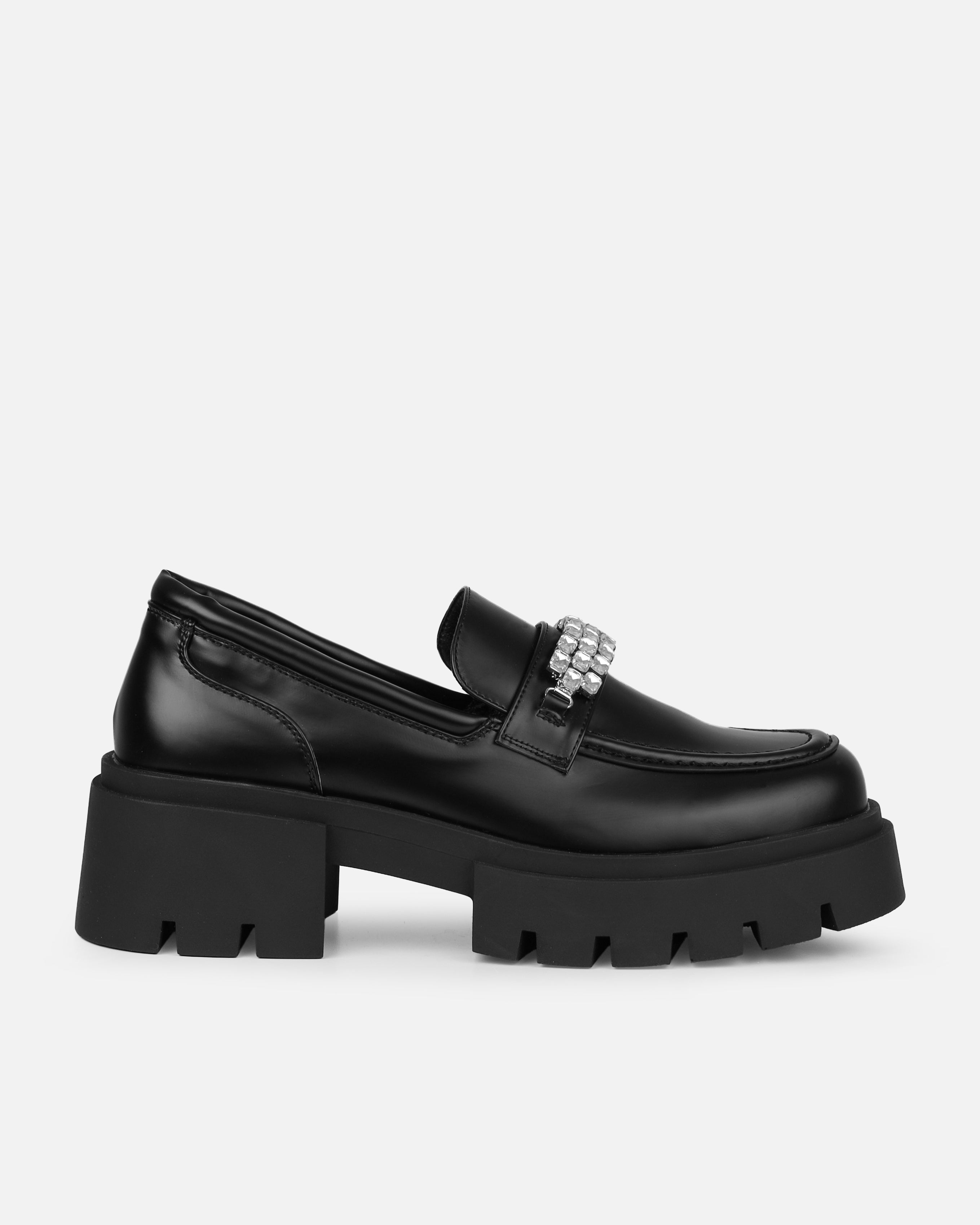 Kanye Black Diamante Chunky Loafers | SIMMI London