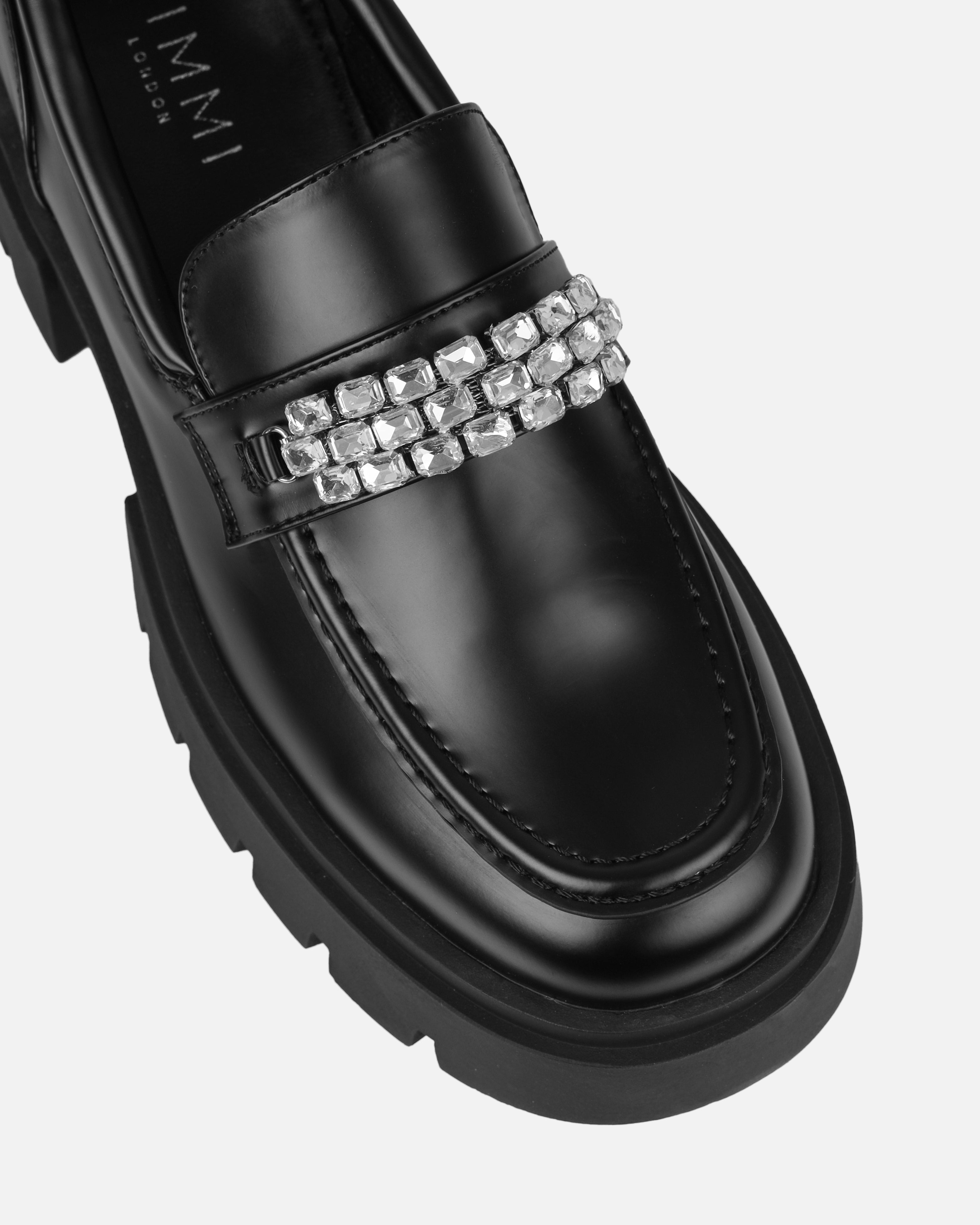 Kanye Black Diamante Chunky Loafers | SIMMI London