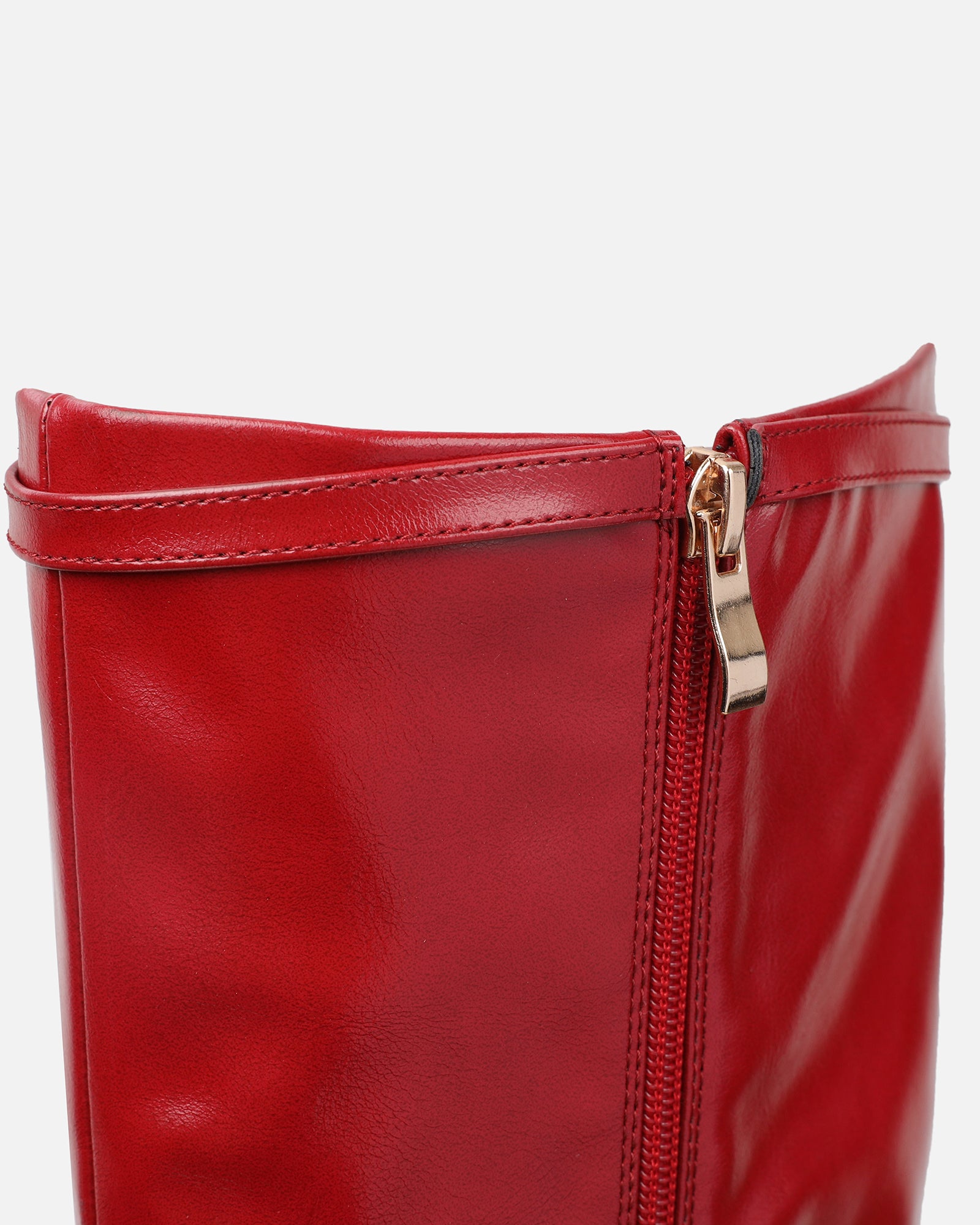 Hade Red Buckle Detail Heeled Knee Boots | SIMMI London
