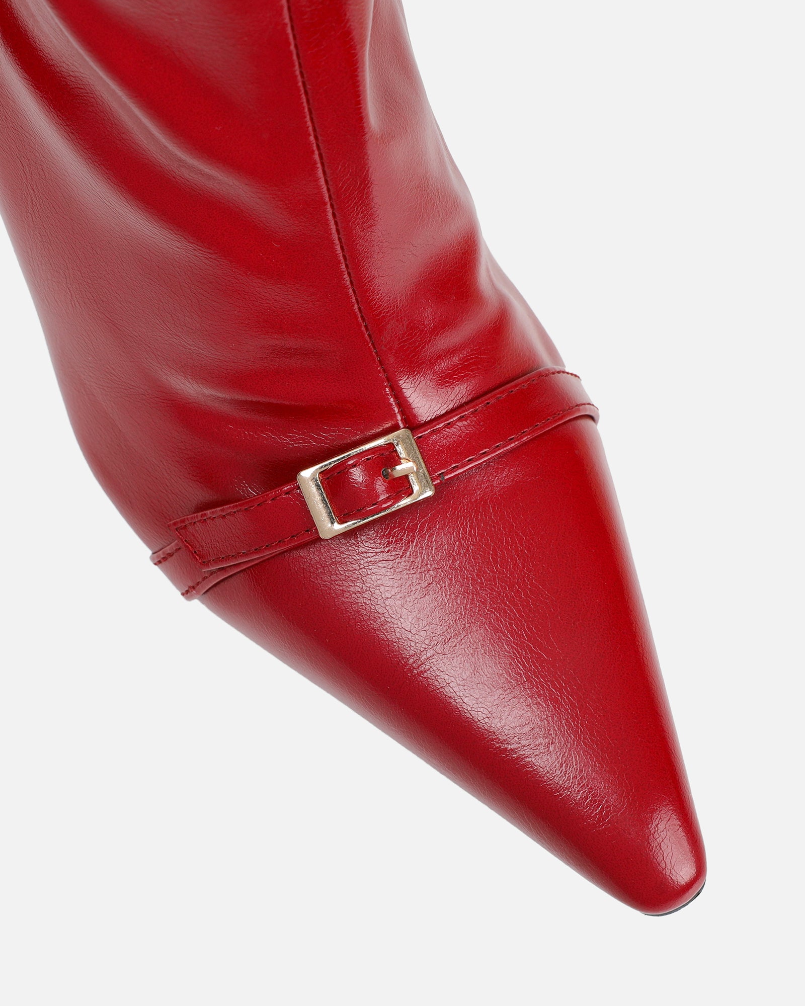Hade Red Buckle Detail Heeled Knee Boots | SIMMI London