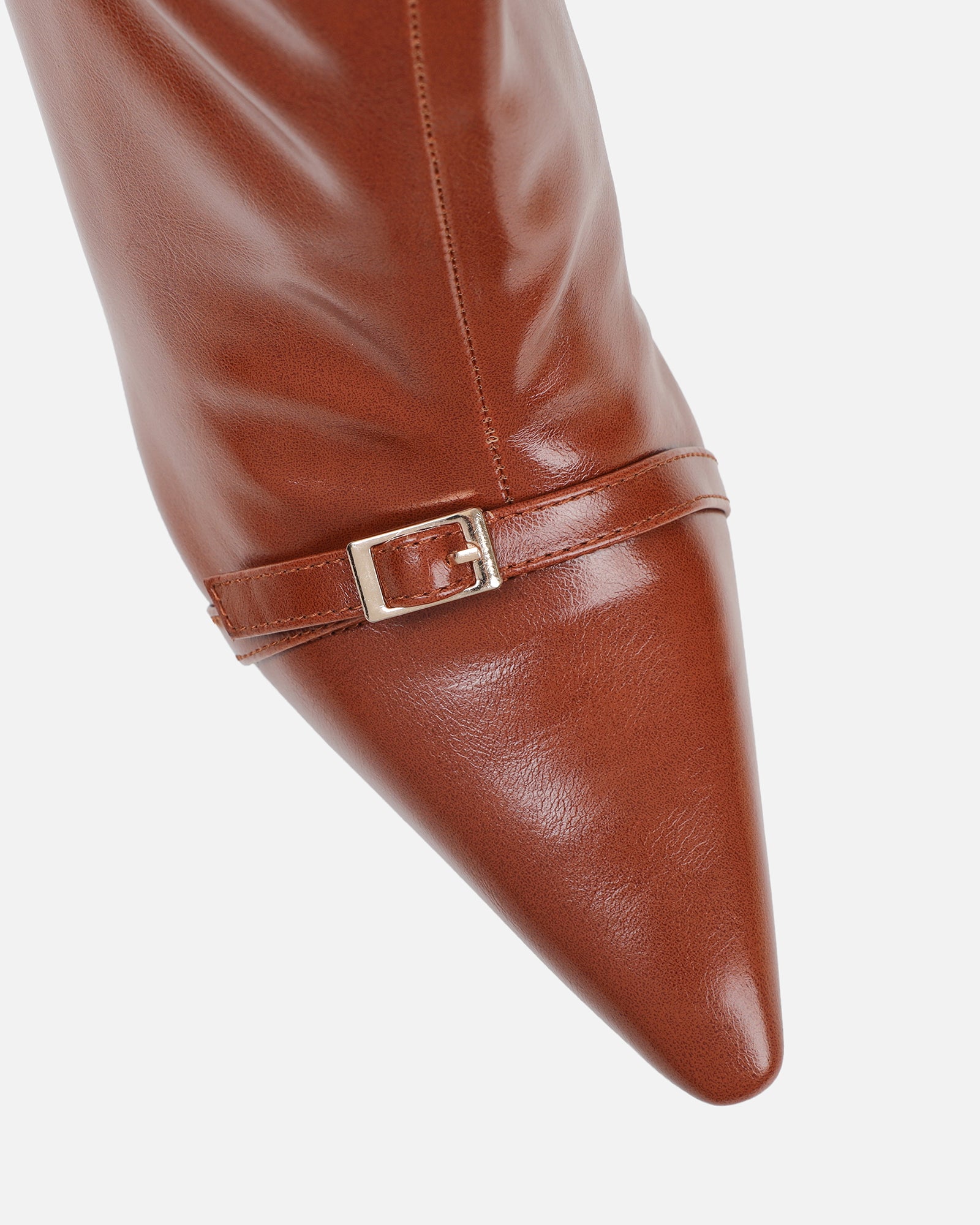 Hade Tan Buckle Detail Heeled Knee Boots | SIMMI London