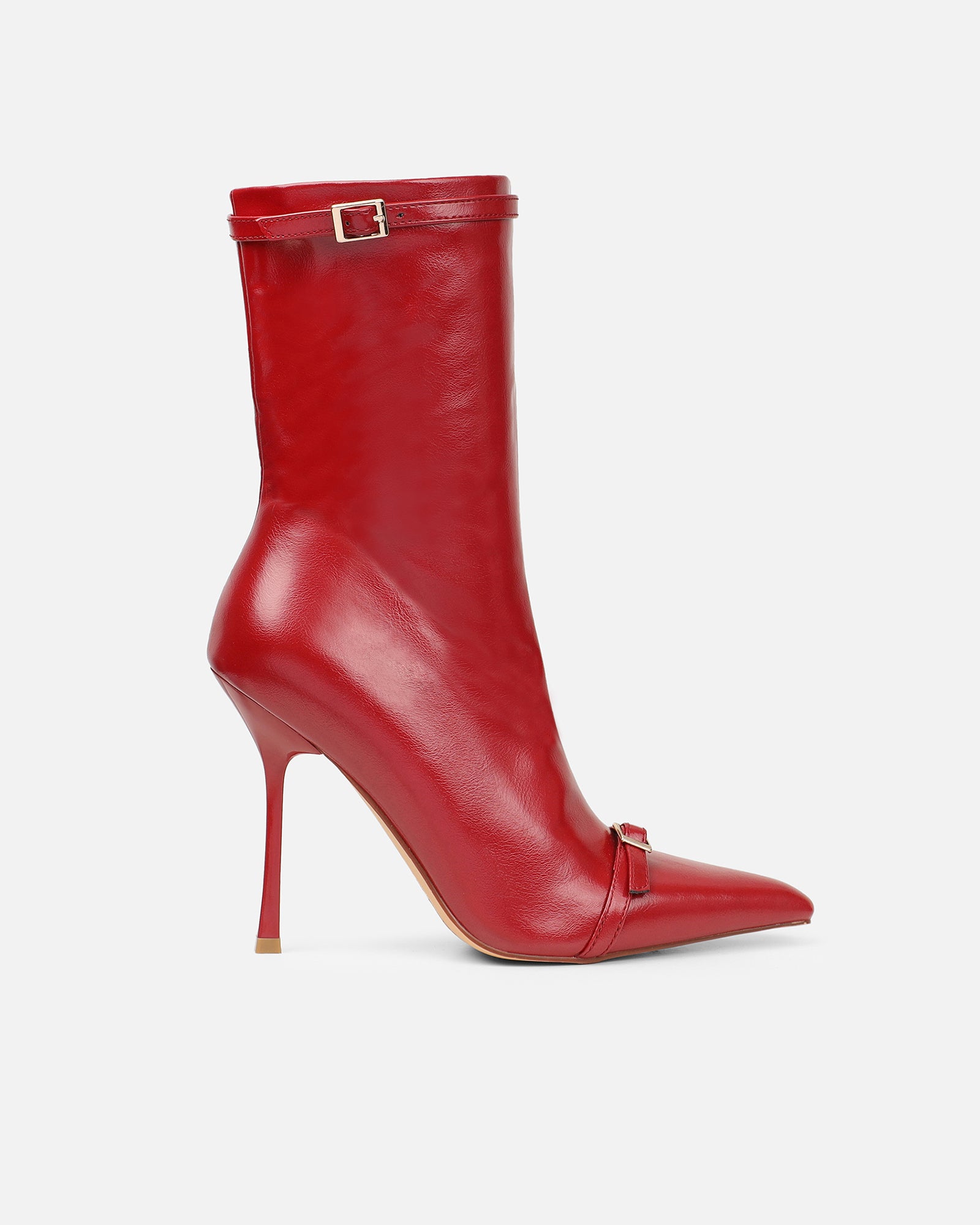 Liam Red Buckle Detail Smart Heeled Ankle Boots | SIMMI London