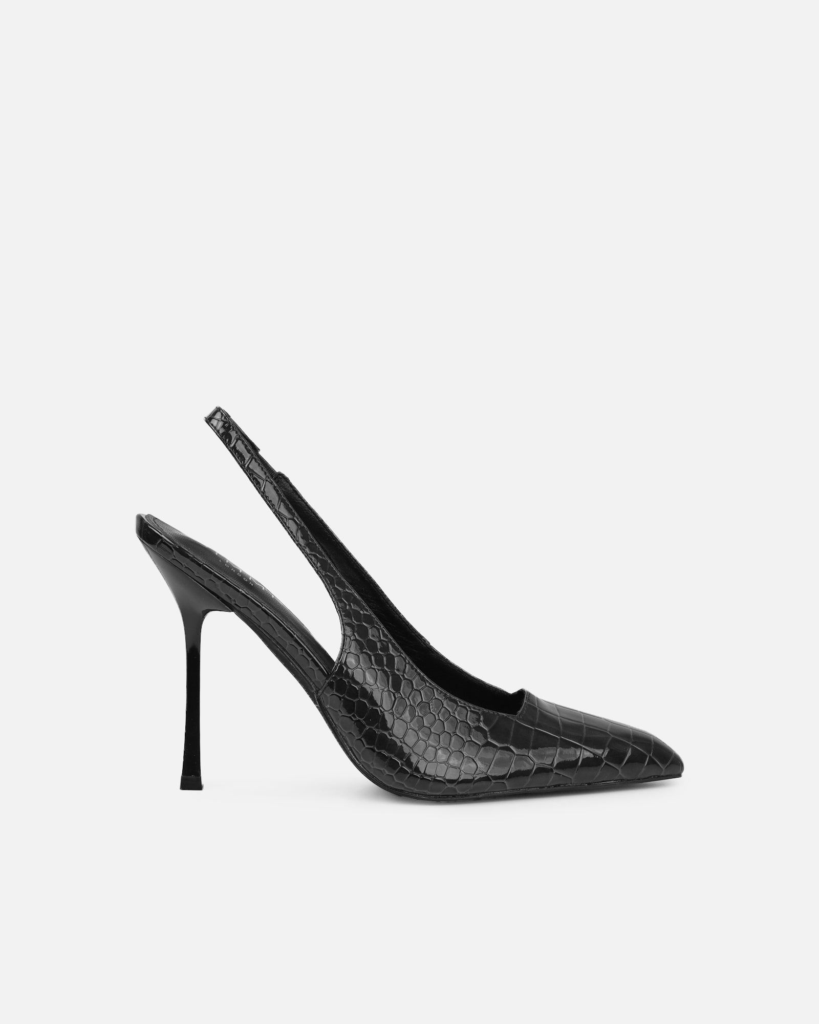 Indira Black Croc Effect Slingback Court Shoes | SIMMI London