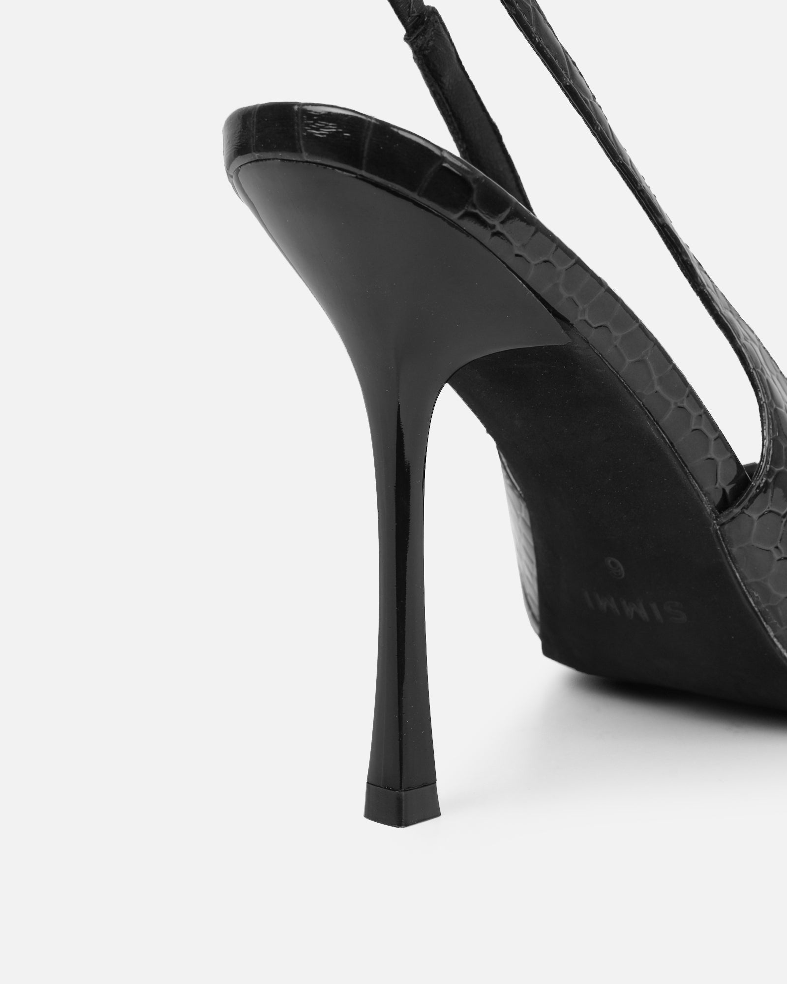 Indira Black Croc Effect Slingback Court Shoes | SIMMI London
