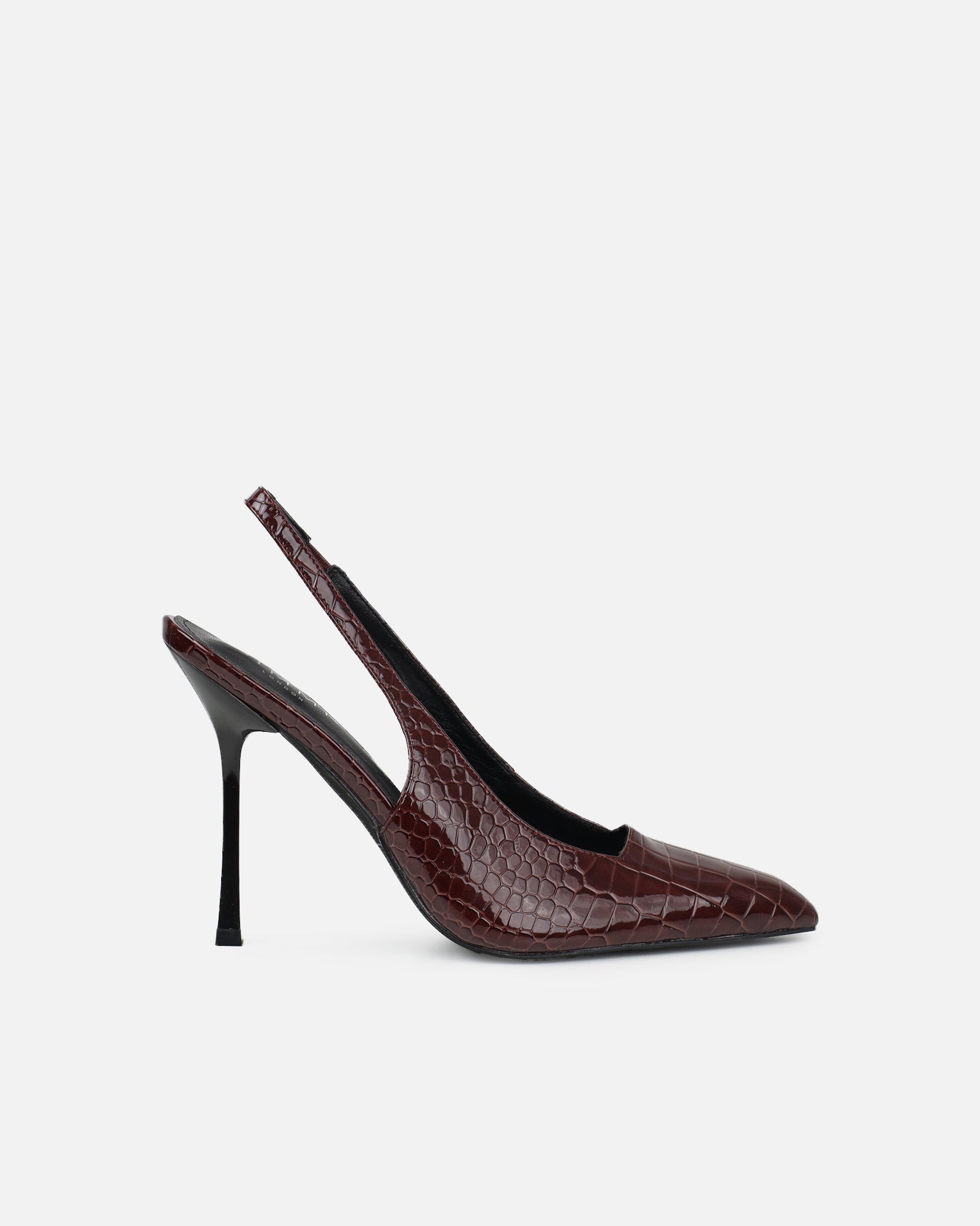 Indira Chocolate Croc Effect Slingback Court Shoes | SIMMI London