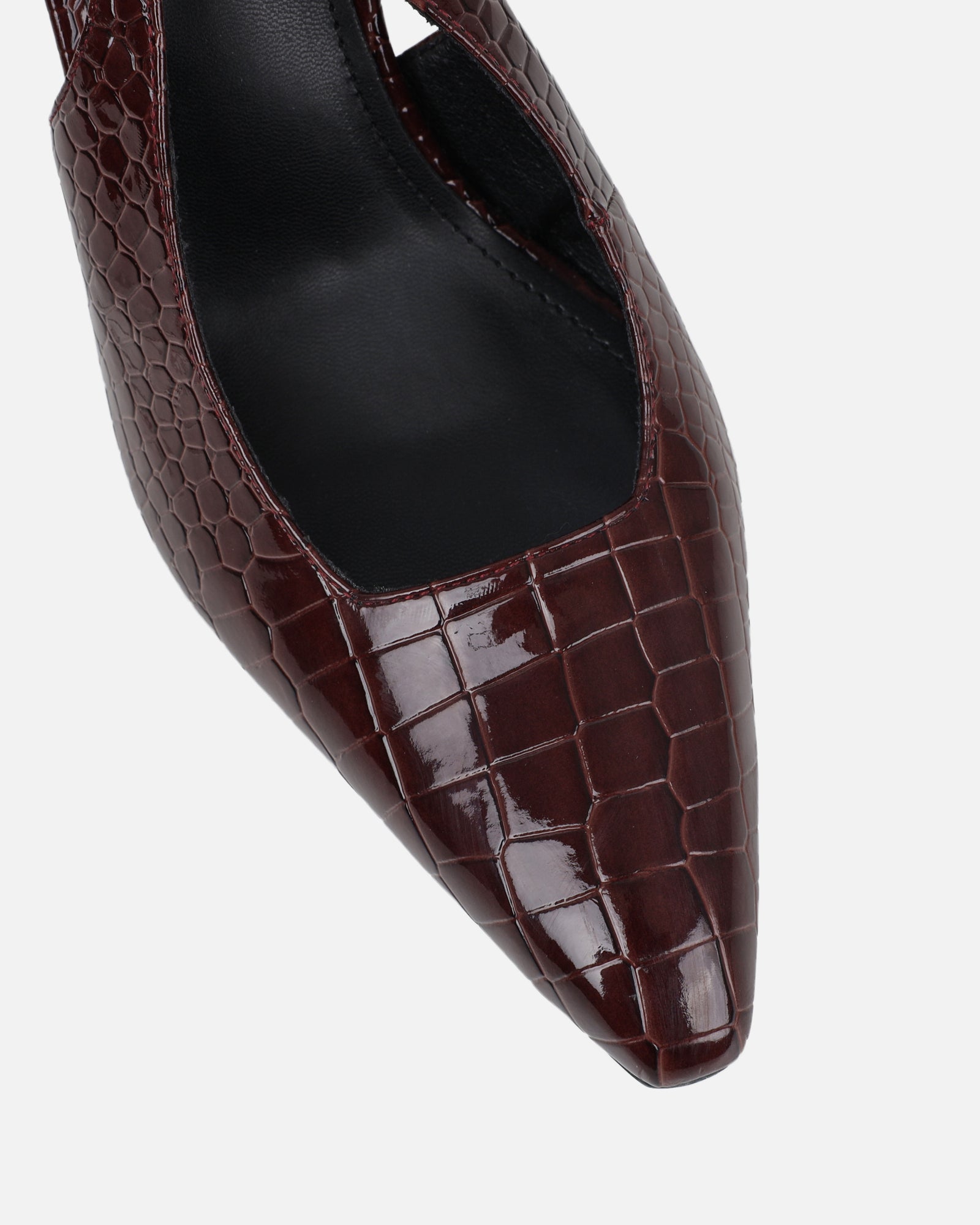 Indira Chocolate Croc Effect Slingback Court Shoes | SIMMI London
