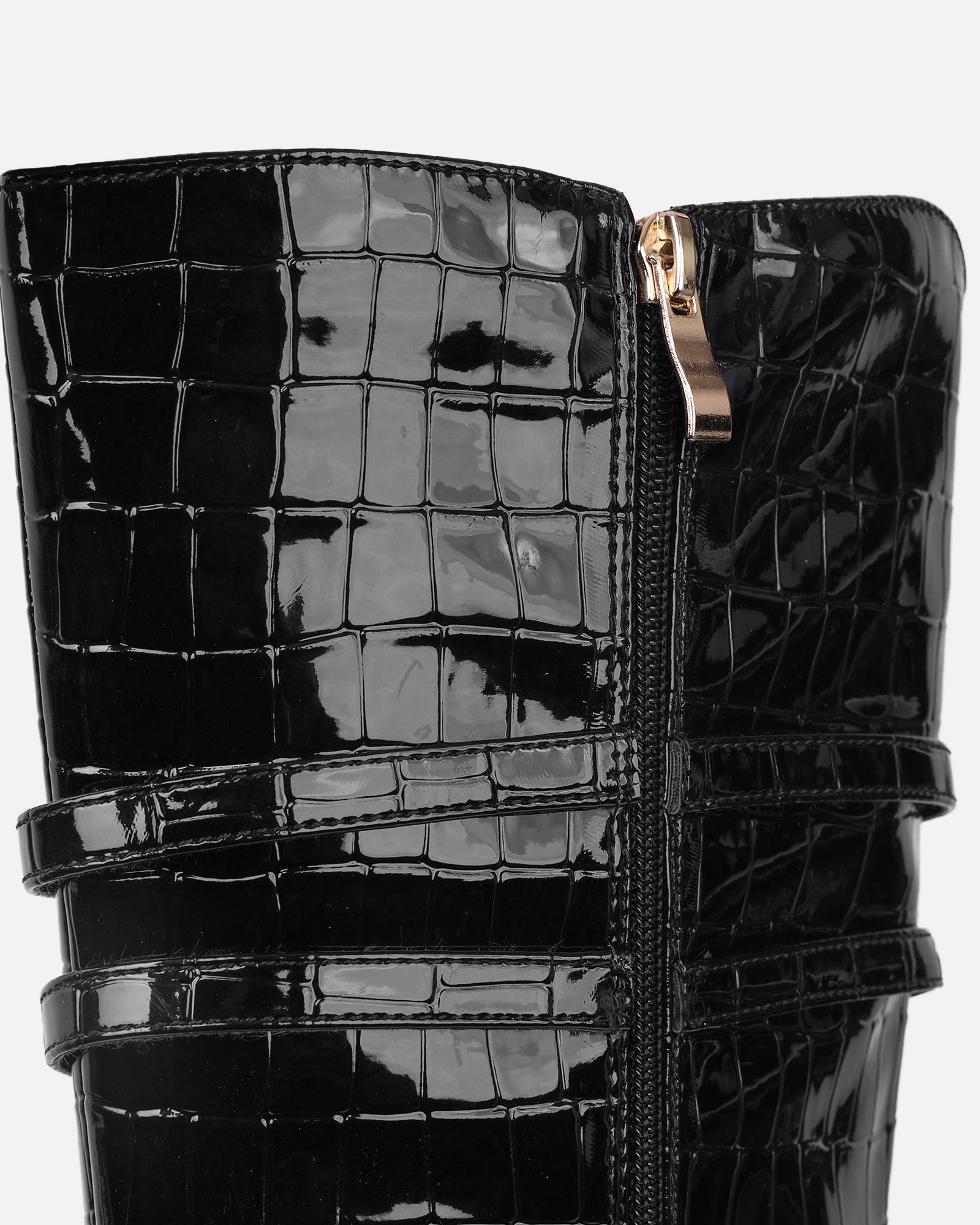 Haiden black patent croc effect knee boots | SIMMI London