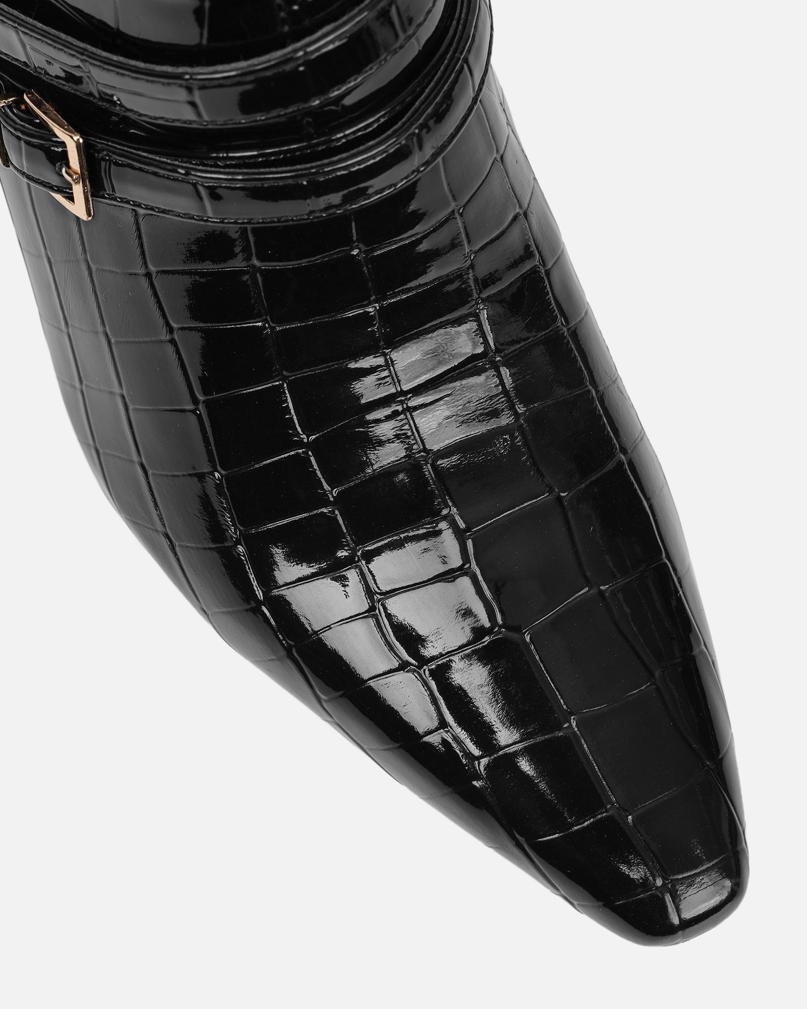 Haiden black patent croc effect knee boots | SIMMI London