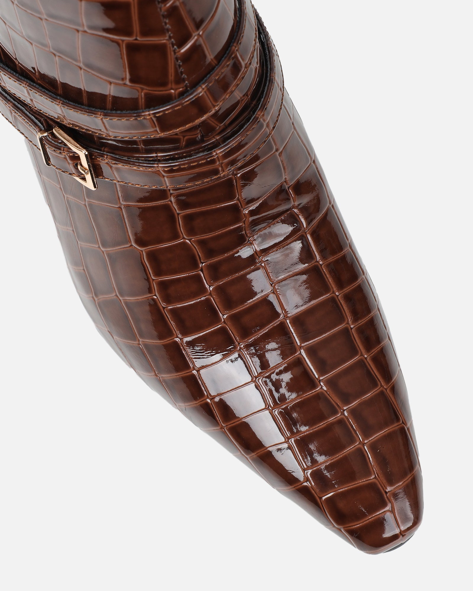 Haiden brown patent croc effect knee boots | SIMMI London