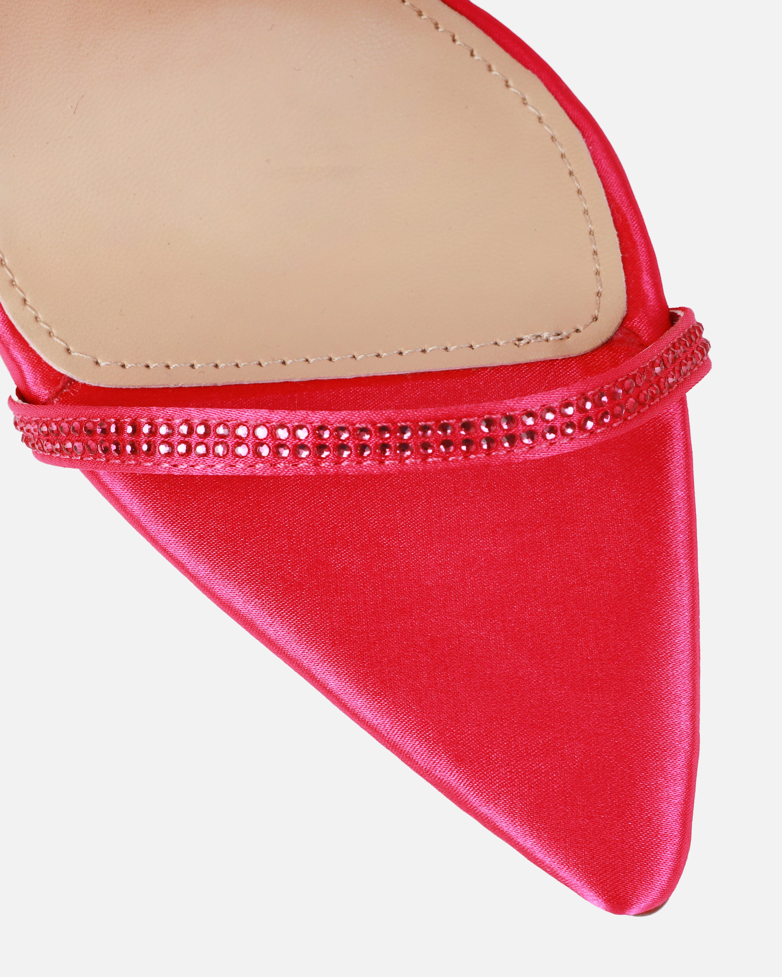 Mary Bedford Florai Pink Satin Diamante Spiral Stiletto Heels | SIMMI London