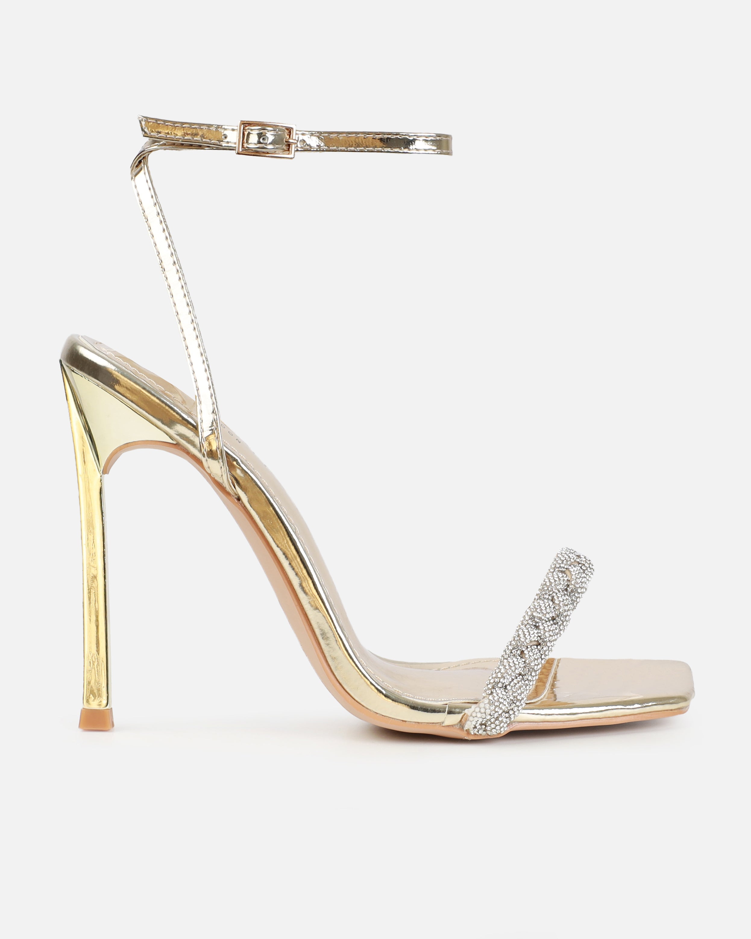 Halina Gold Metallic Diamante Stiletto Heels | SIMMI London