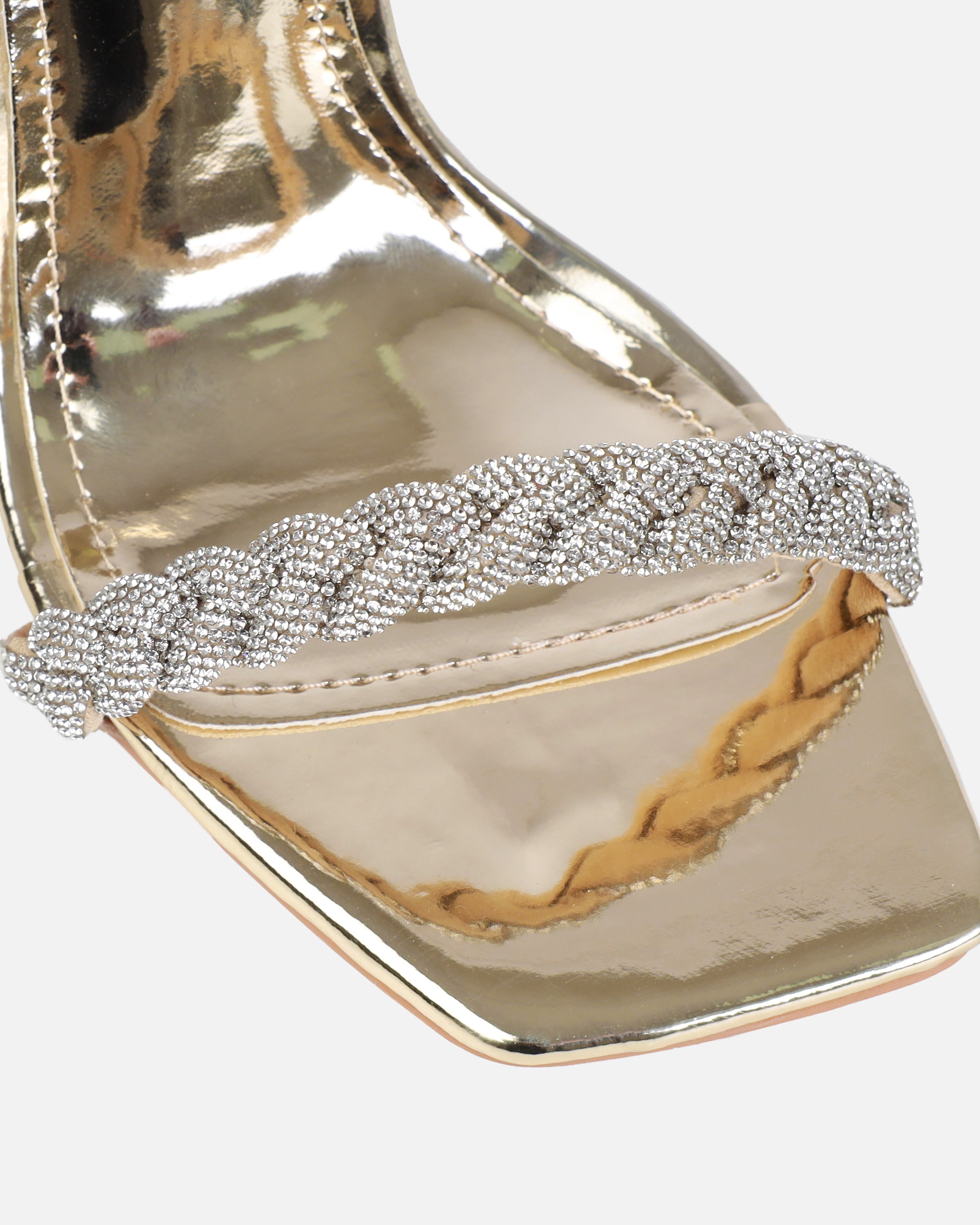 Halina Gold Metallic Diamante Stiletto Heels | SIMMI London