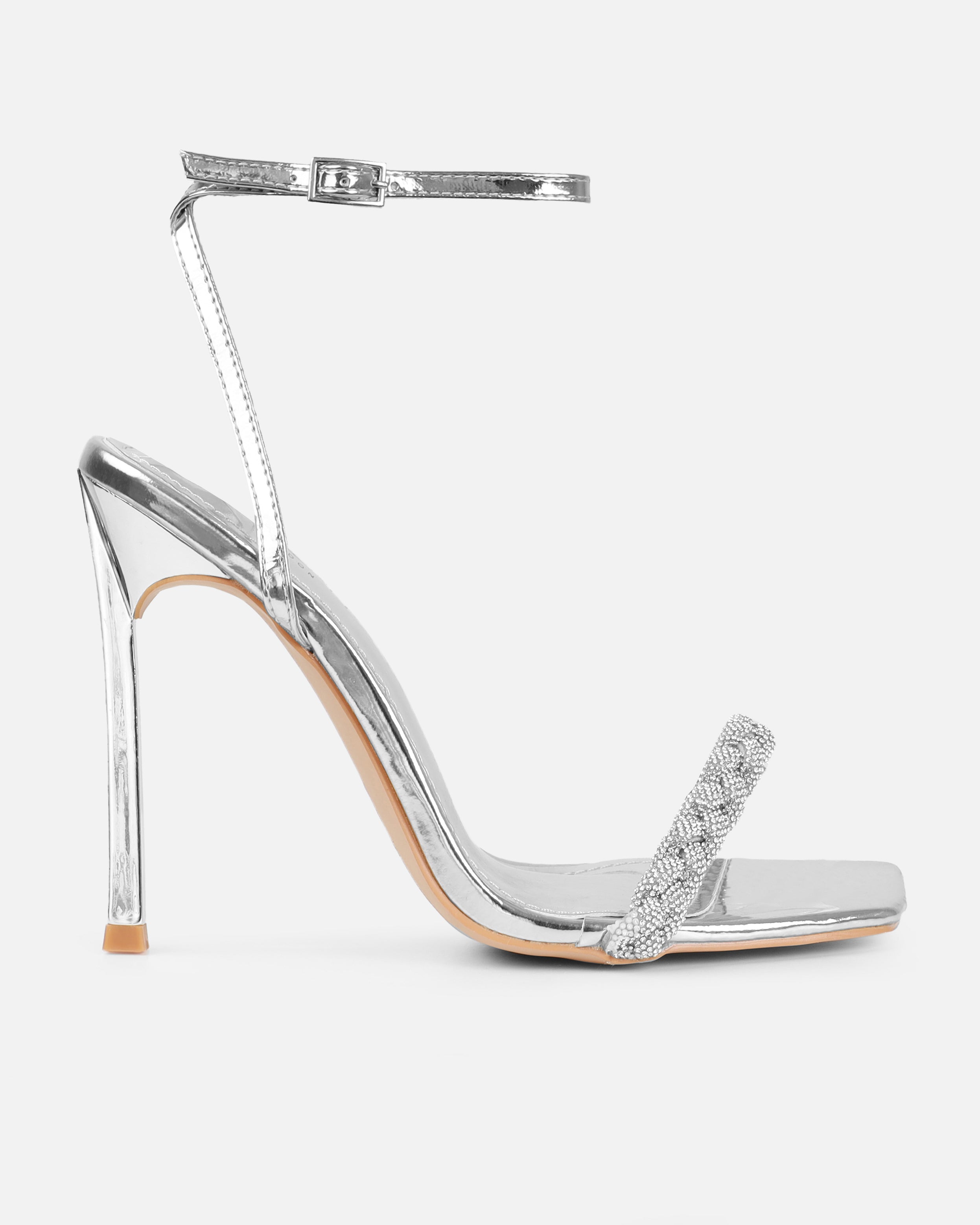Halina Silver Metallic Diamante Stiletto Heels | SIMMI London