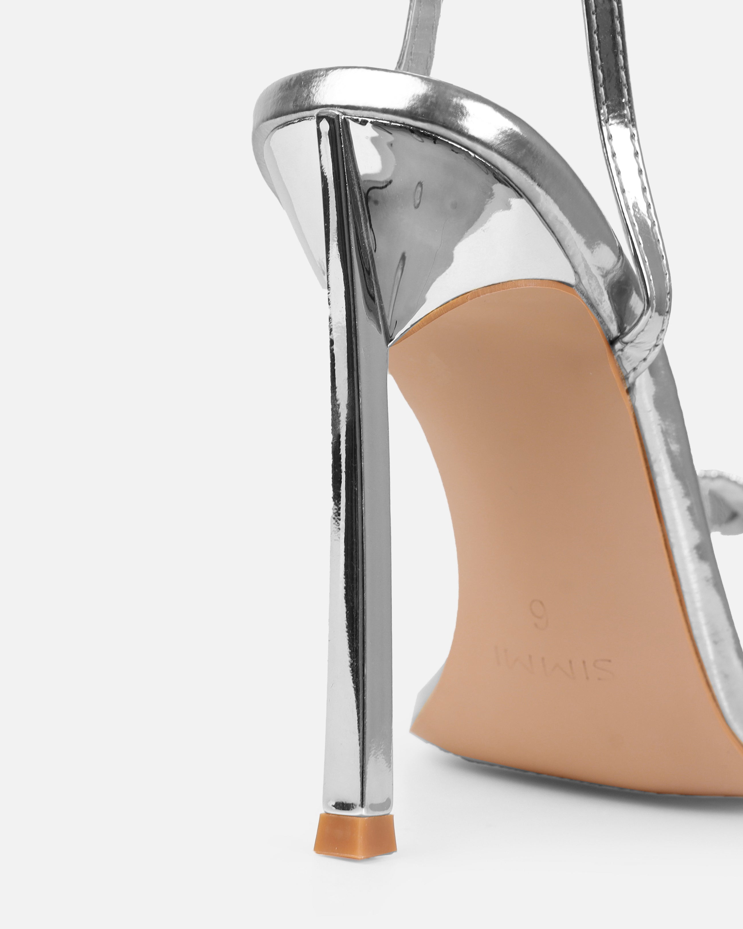 Halina Silver Metallic Diamante Stiletto Heels | SIMMI London