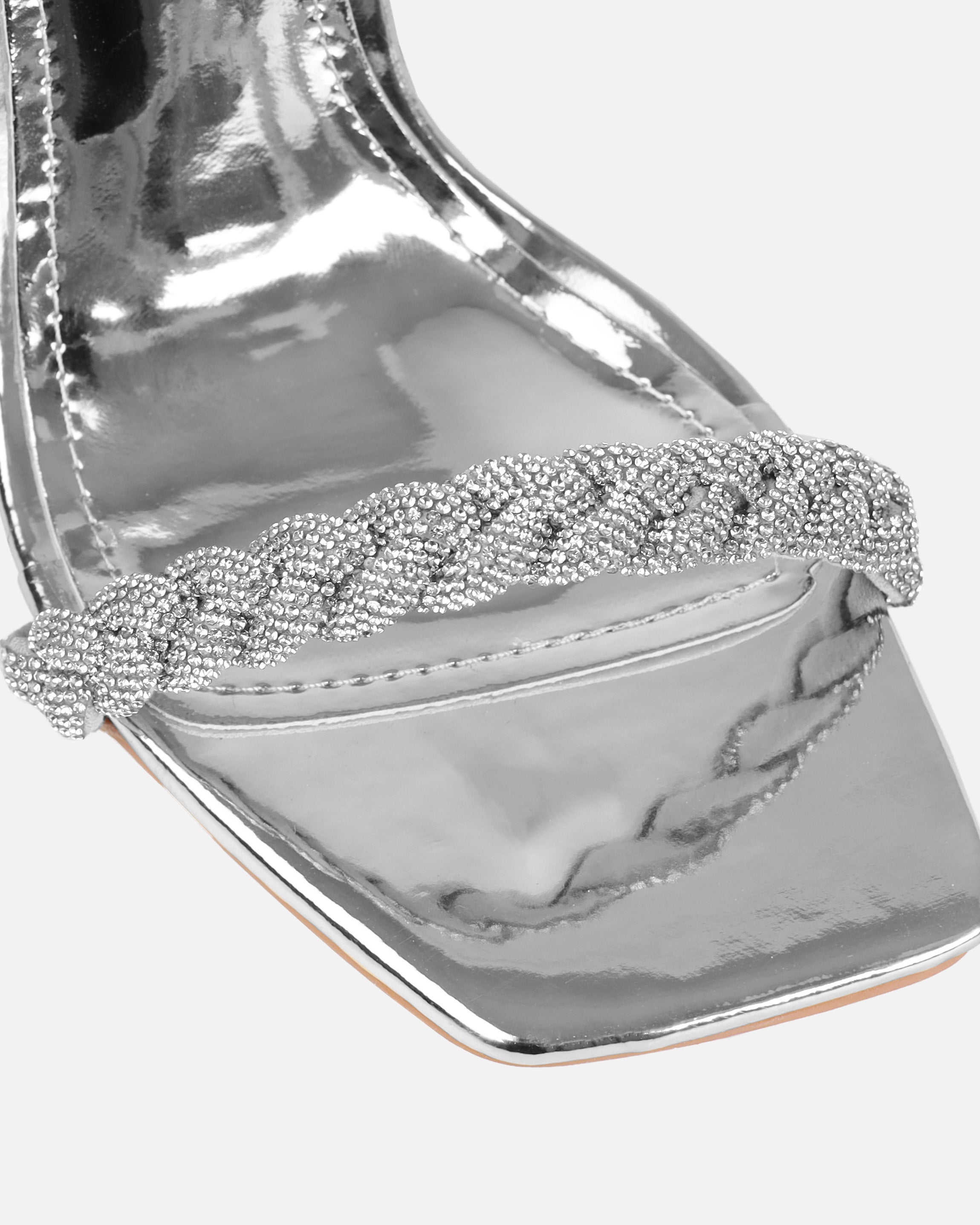 Halina Silver Metallic Diamante Stiletto Heels | SIMMI London