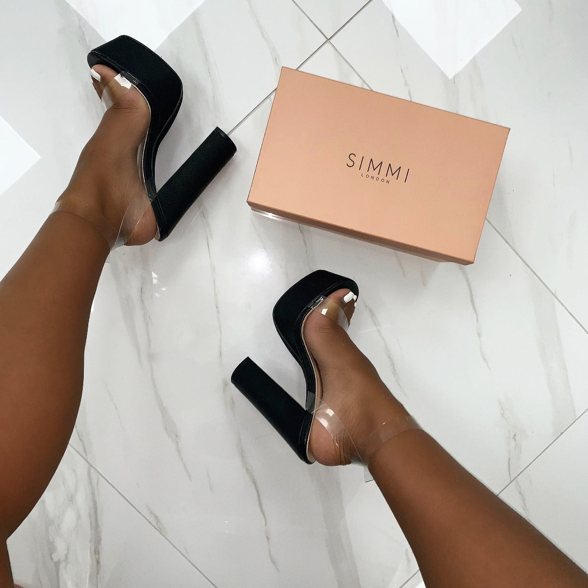 Halo Clear Black Snake Platform Heels